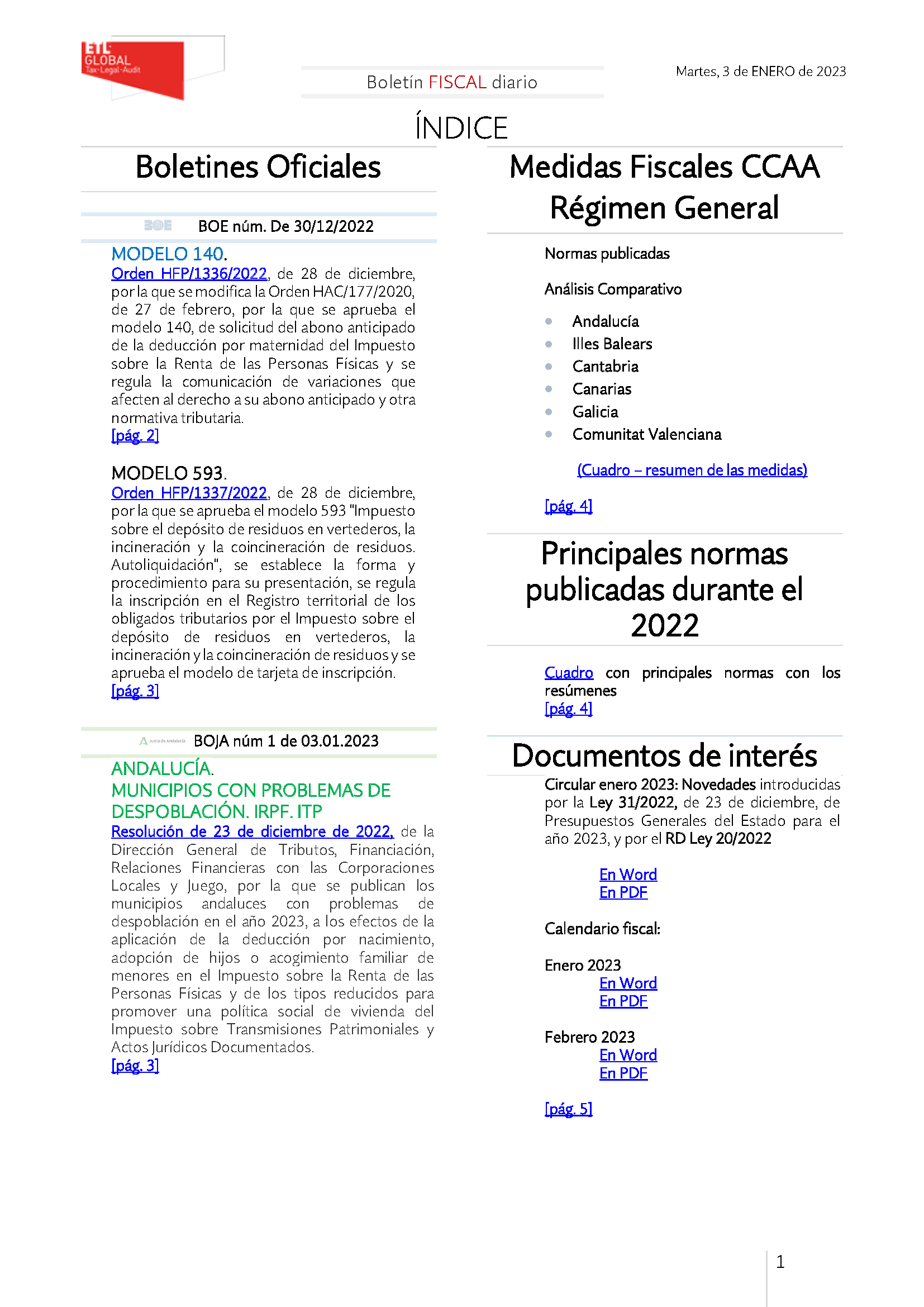 Boletín fiscal 03 01 2023