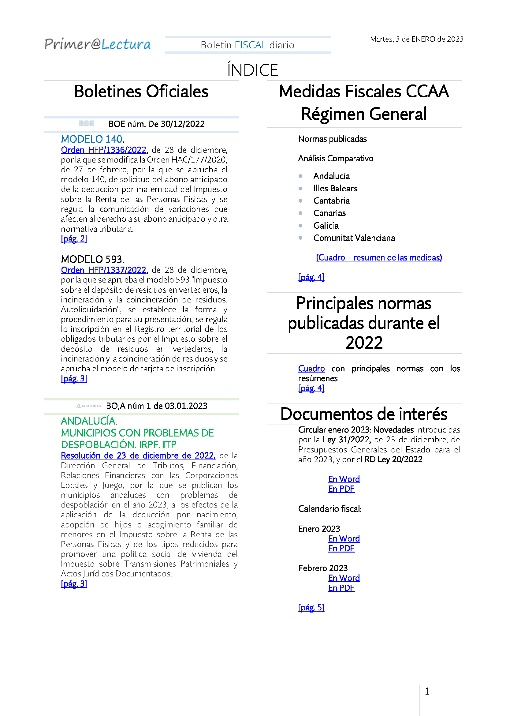 Boletín fiscal 03 01 2023