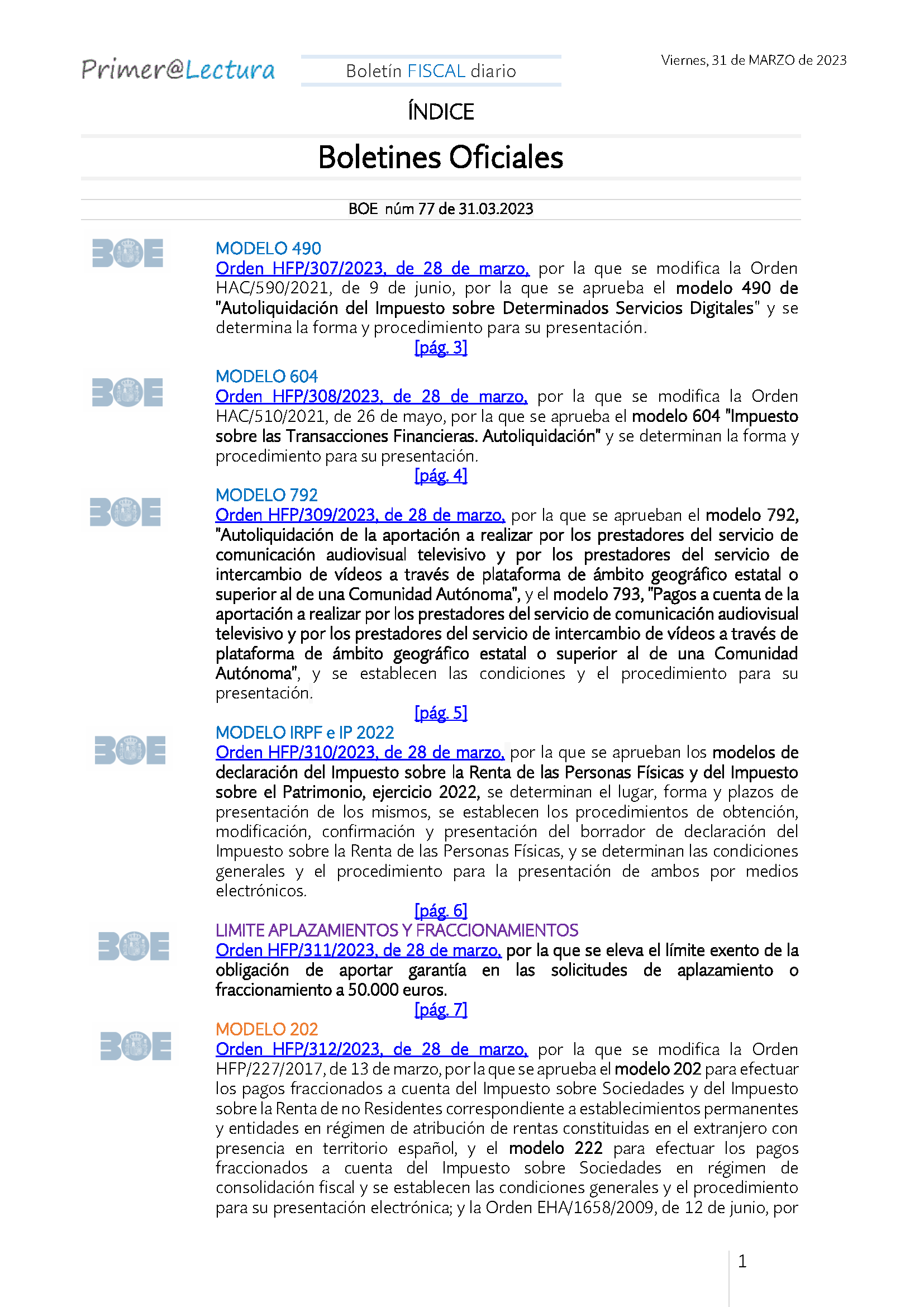 Boletín fiscal 31 03 2023