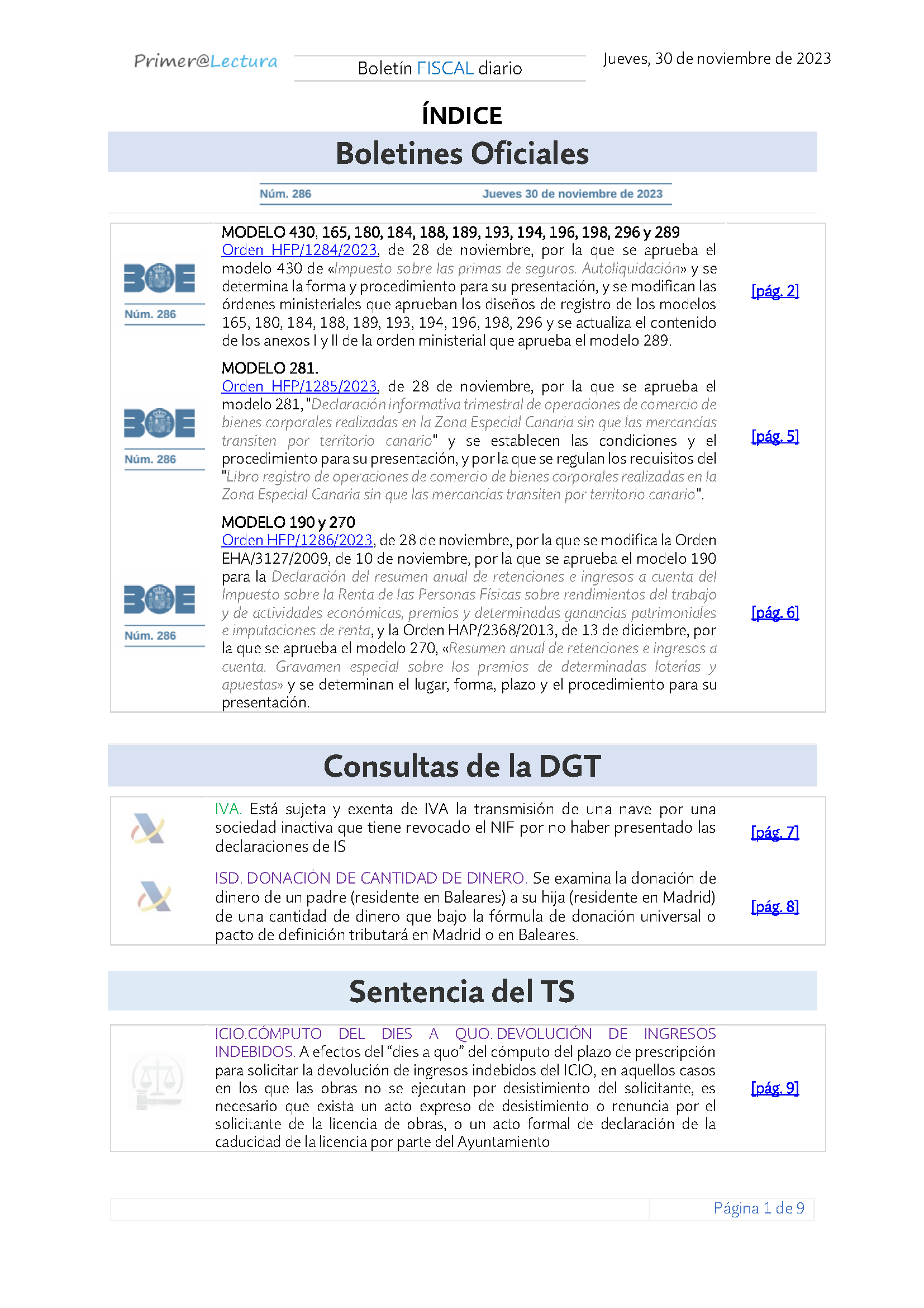 Boletín fiscal 30 11 2023