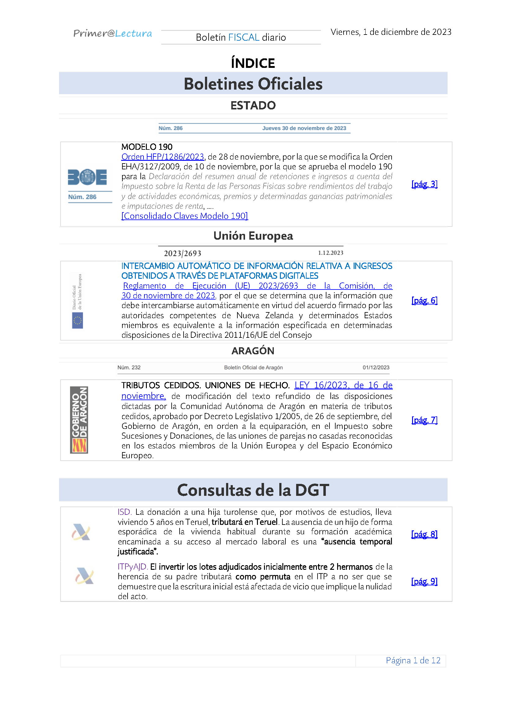 Boletín fiscal 01 12 2023