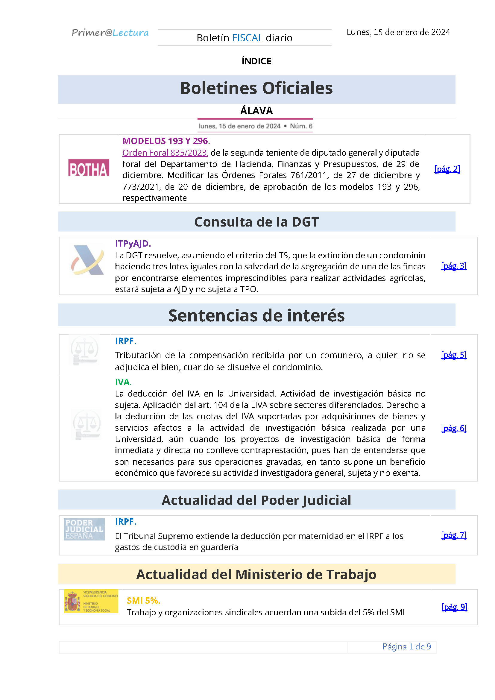 Boletín fiscal 15 01 2024