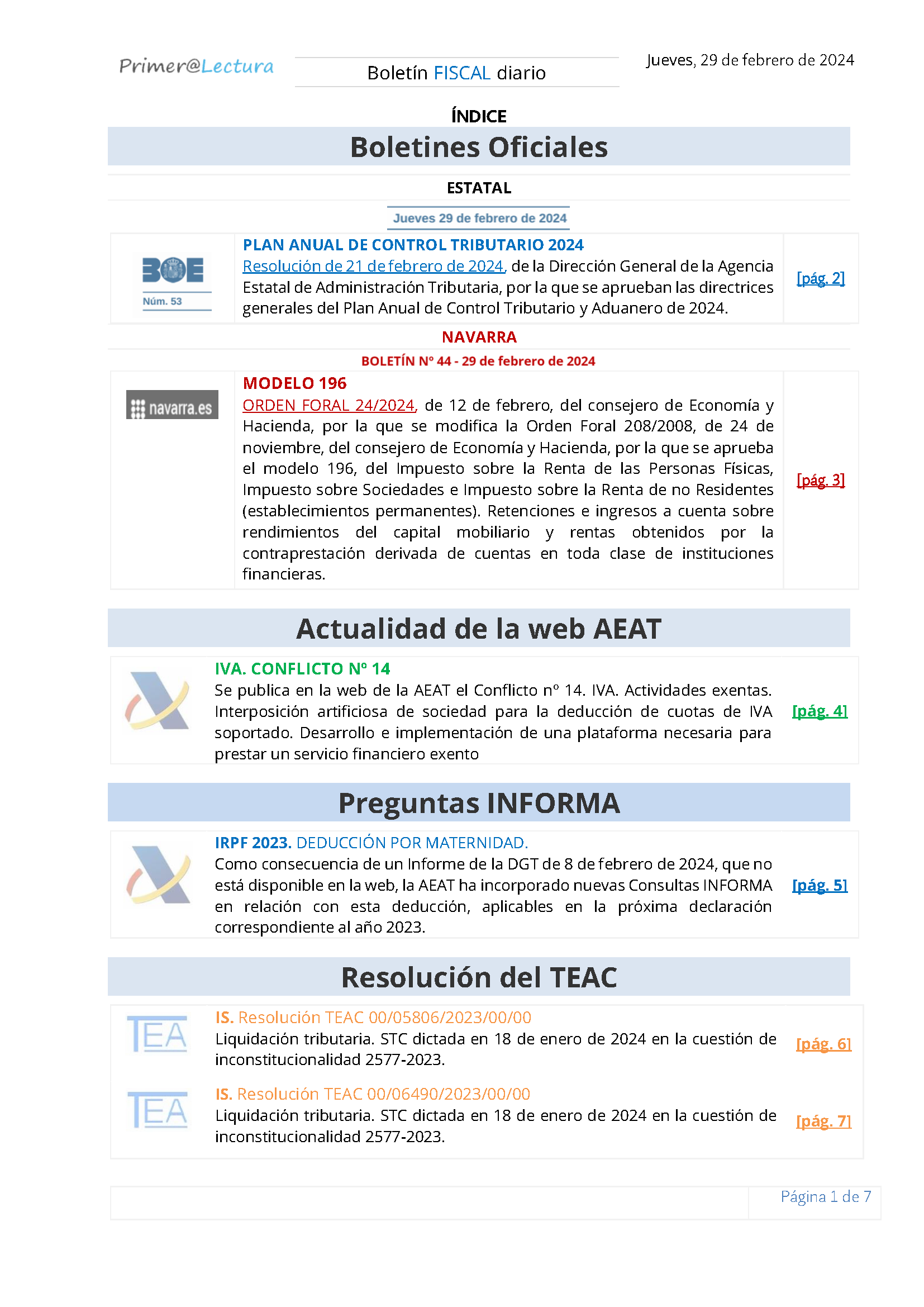 Boletín fiscal 29/02/2024