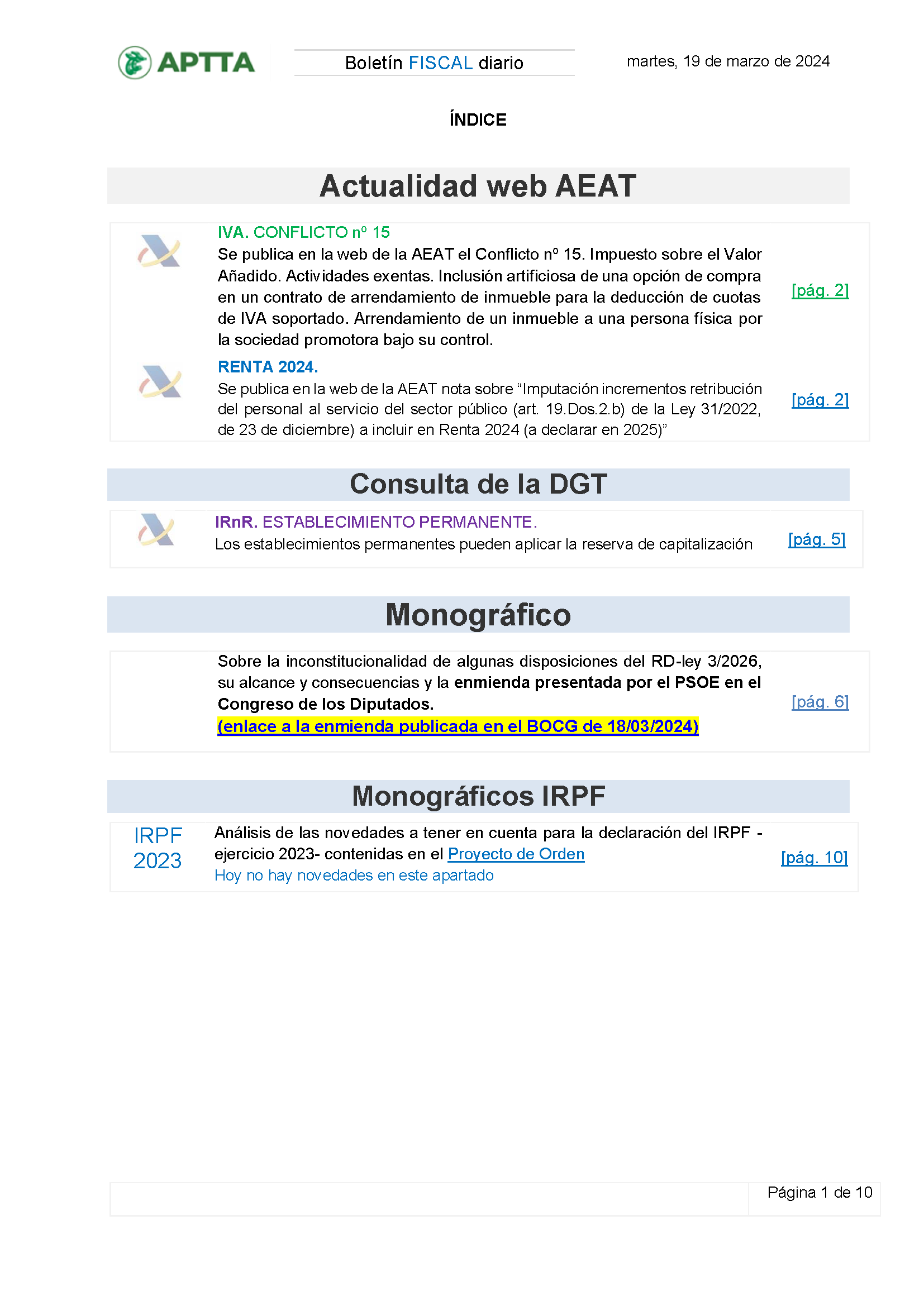 Boletín fiscal 19/03/2024