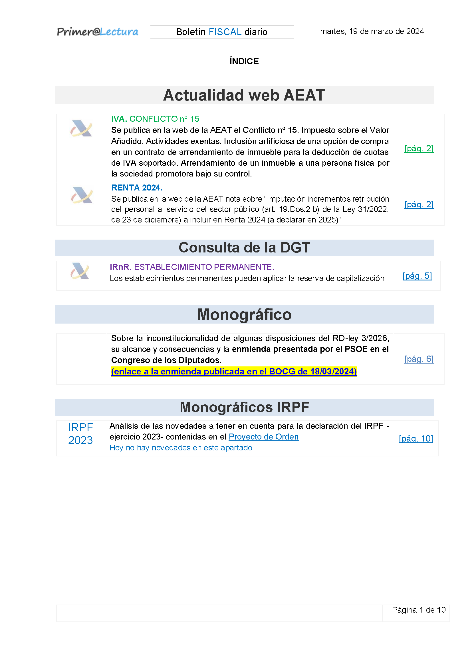 Boletín fiscal 19/03/2024