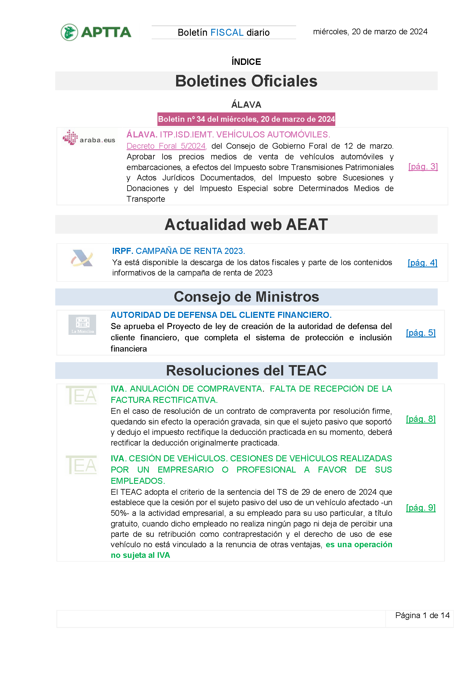 Boletín fiscal 20/03/2024