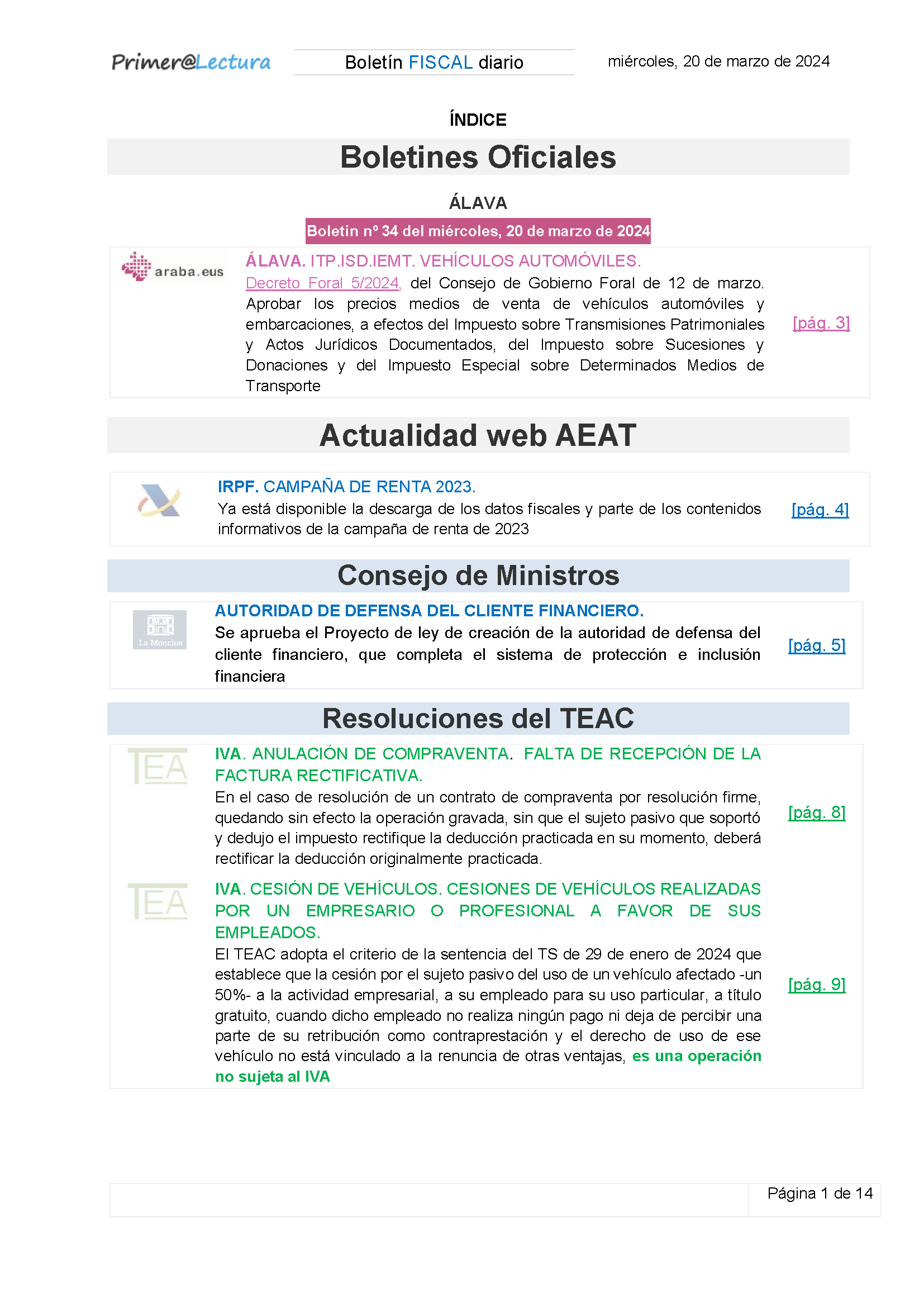 Boletín fiscal 20/03/2024