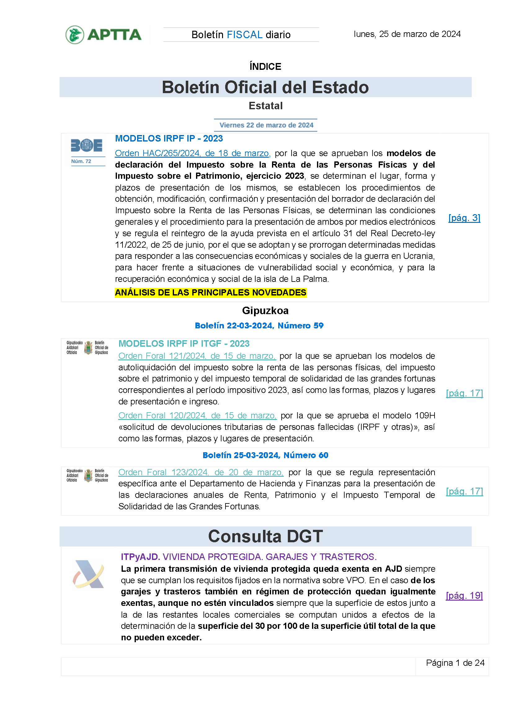 Boletín fiscal 25/03/2024