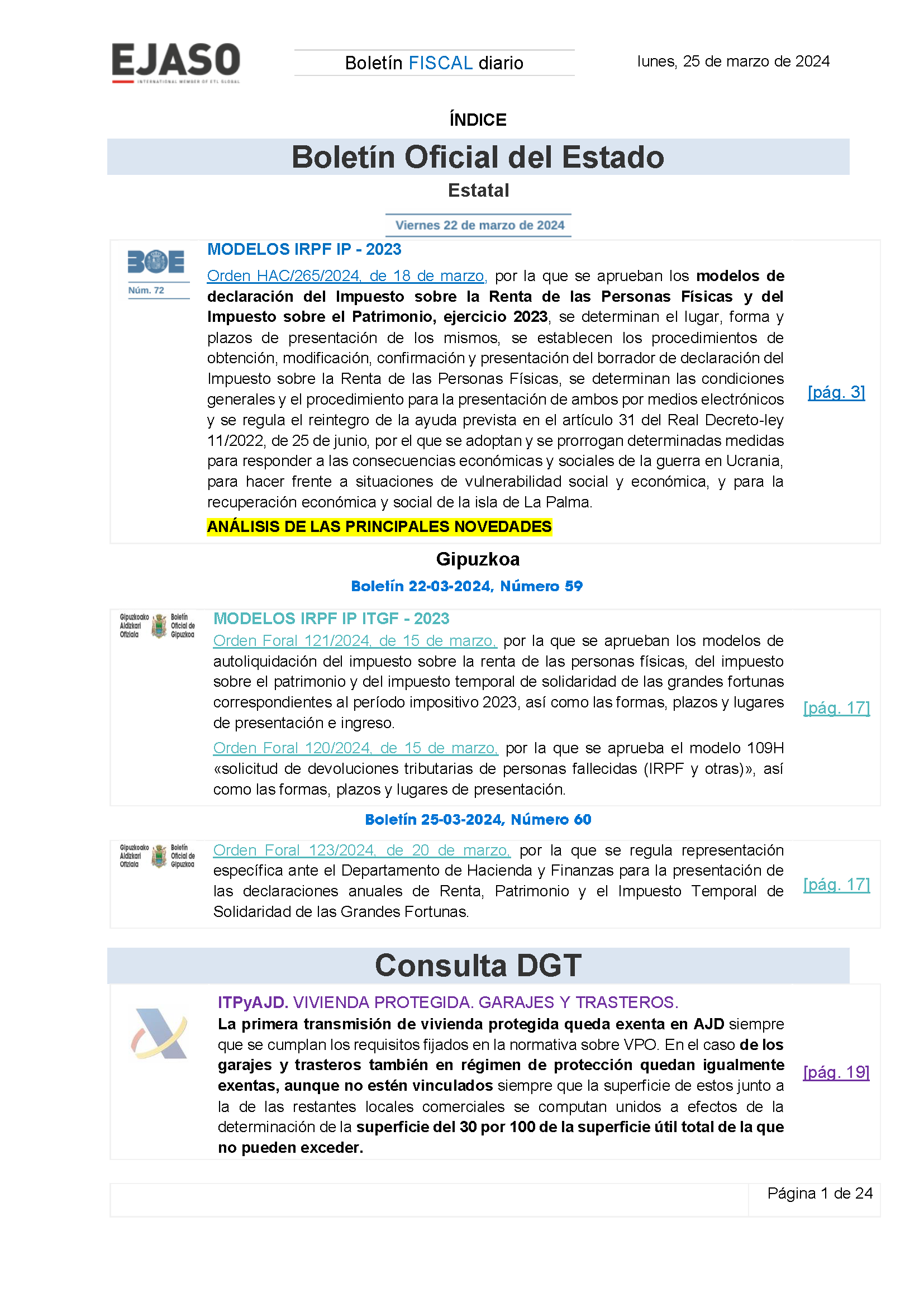 Boletín fiscal 25/03/2024