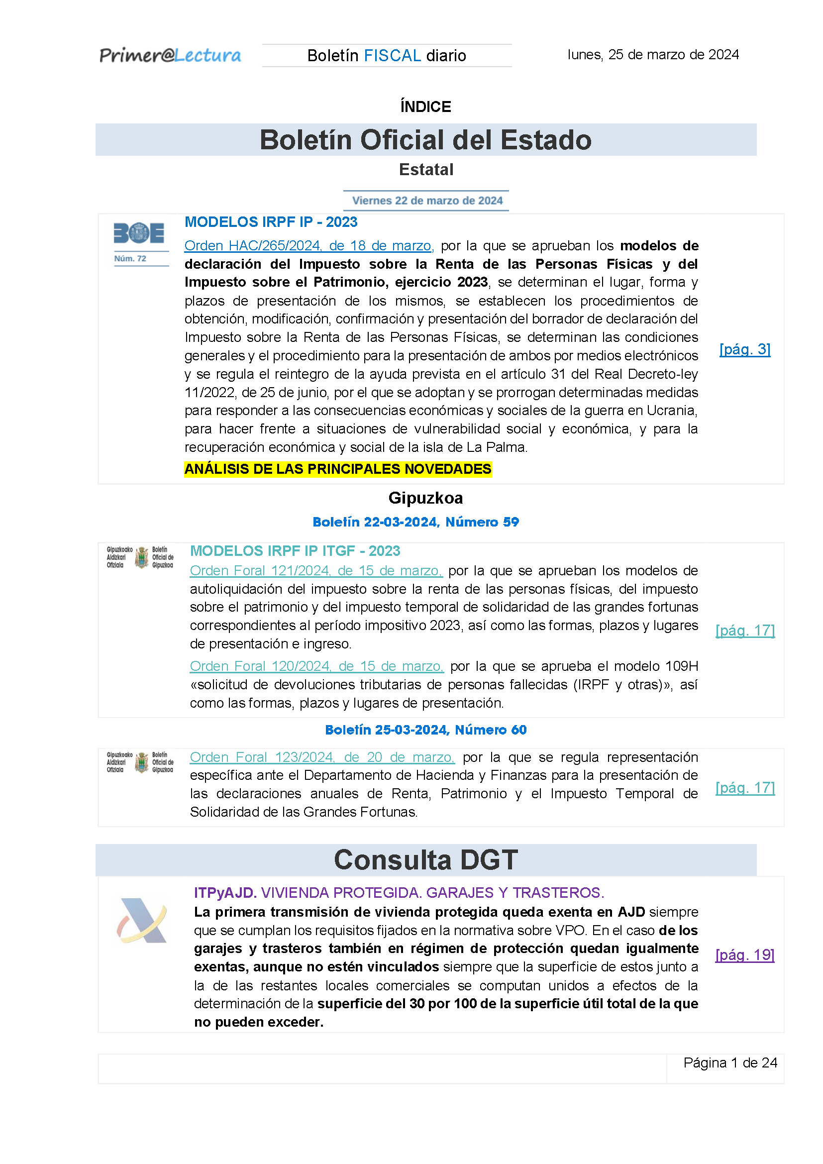 Boletín fiscal 25/03/2024
