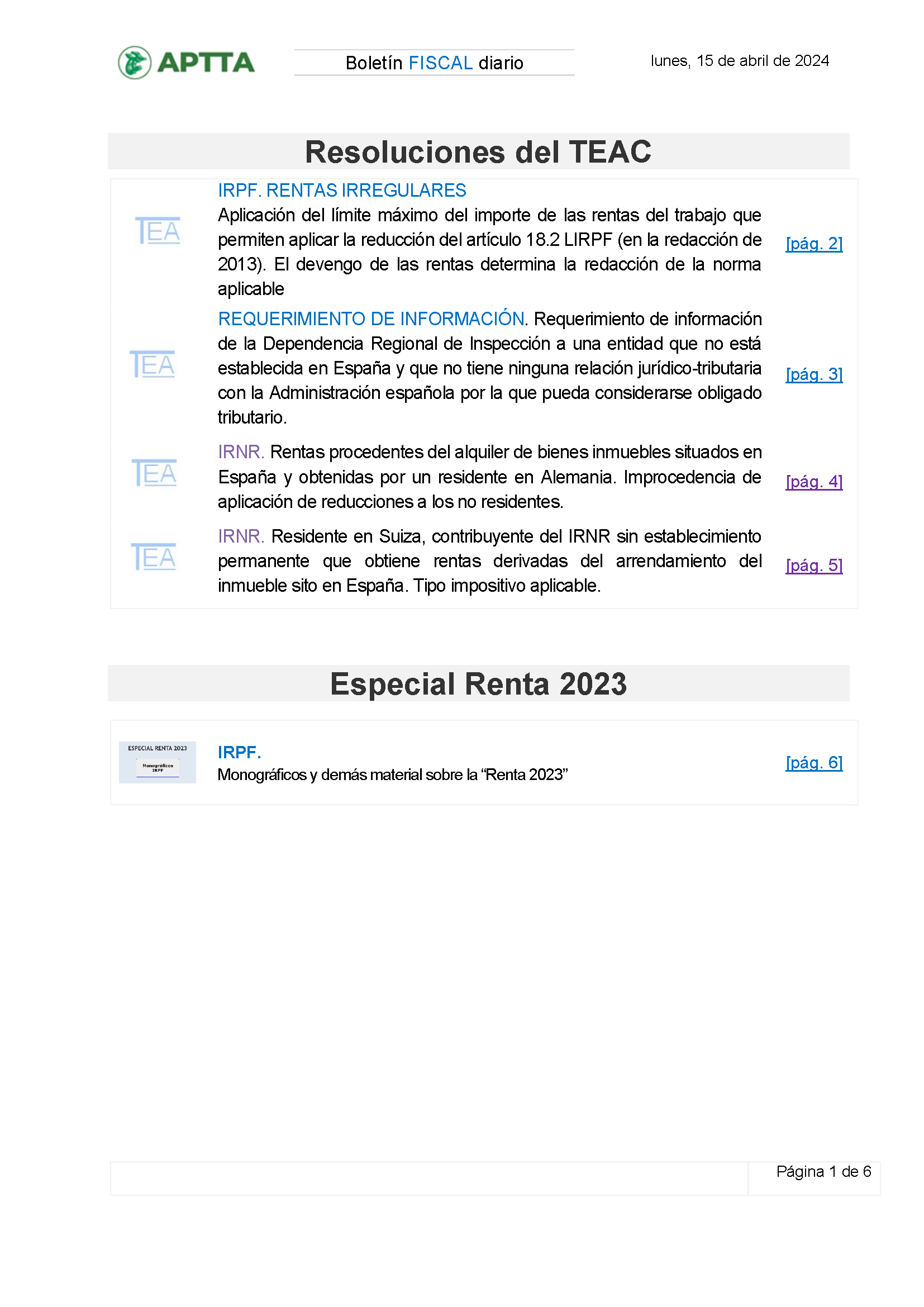 Boletín fiscal 15/04/2024