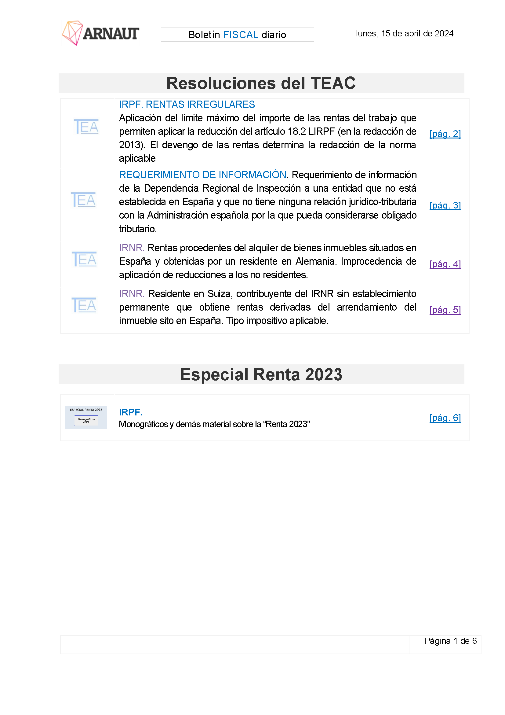 Boletín fiscal 15/04/2024