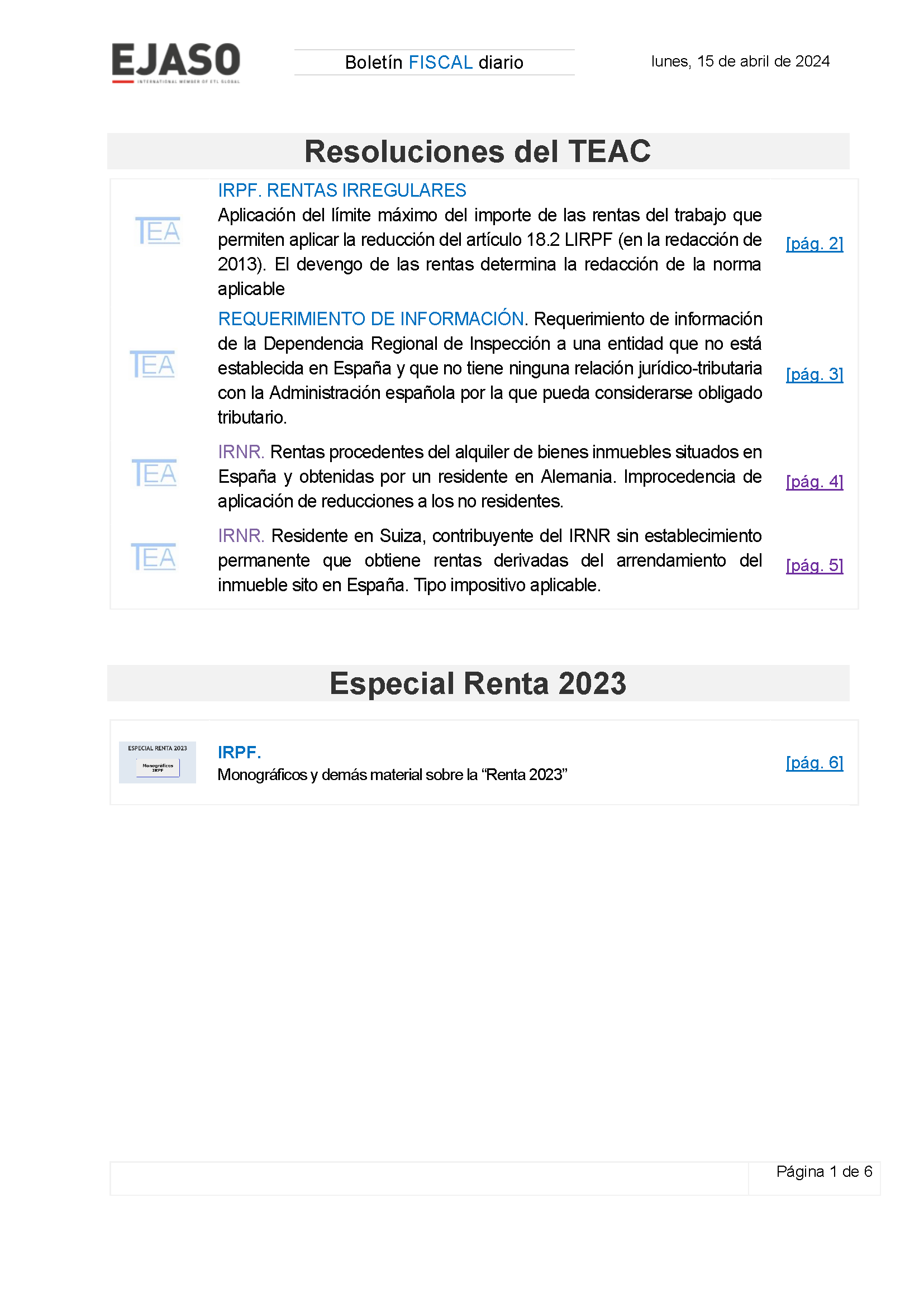 Boletín fiscal 15/04/2024