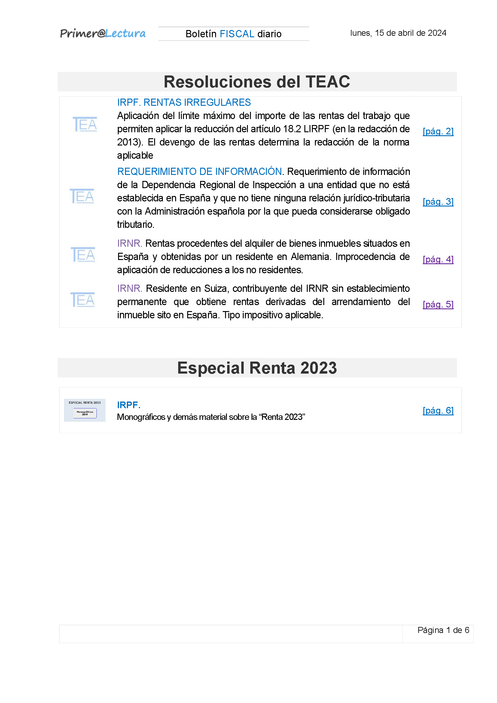 Boletín fiscal 15/04/2024