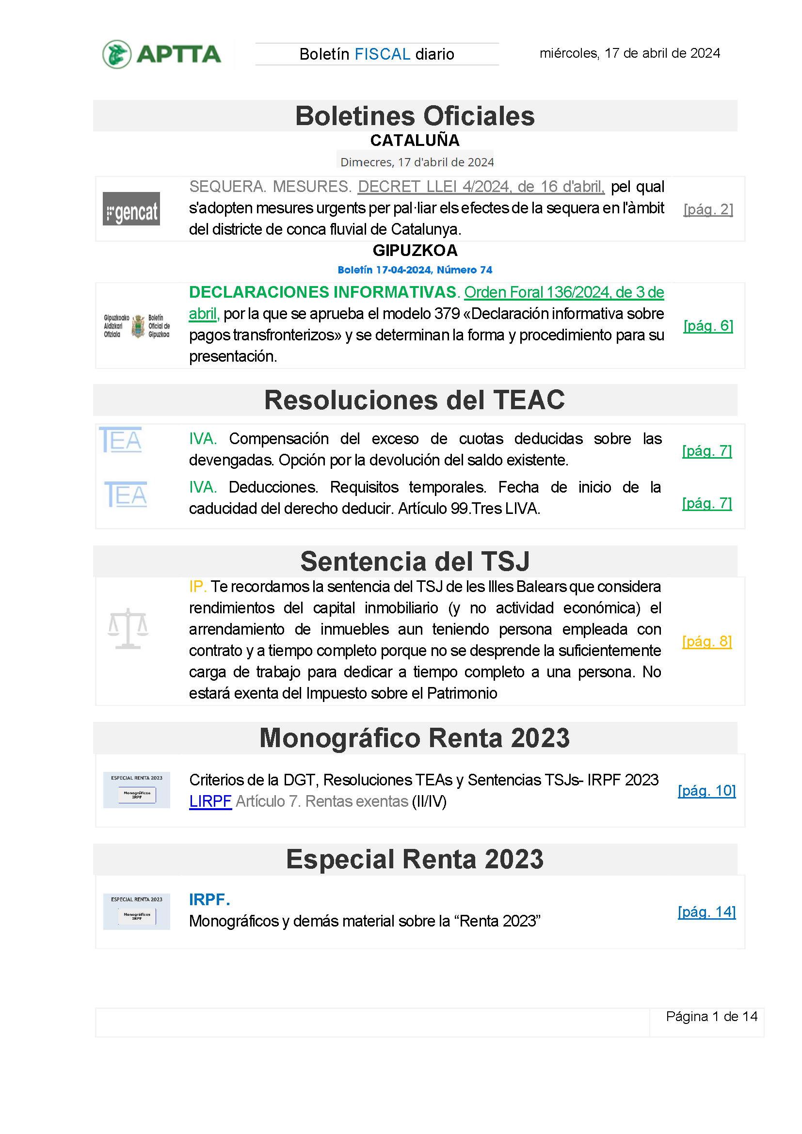 Boletín fiscal 17/04/2024