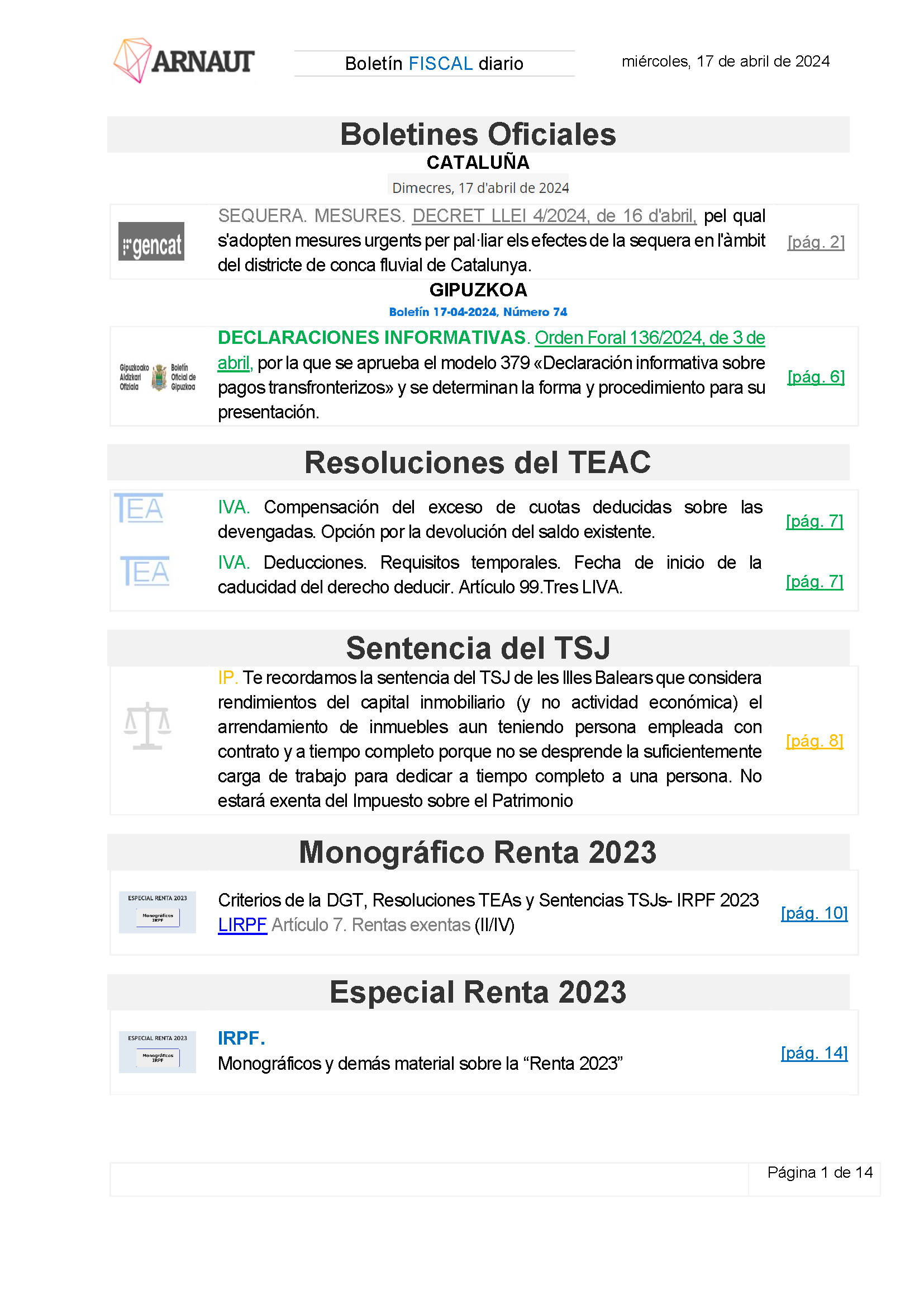 Boletín fiscal 17/04/2024