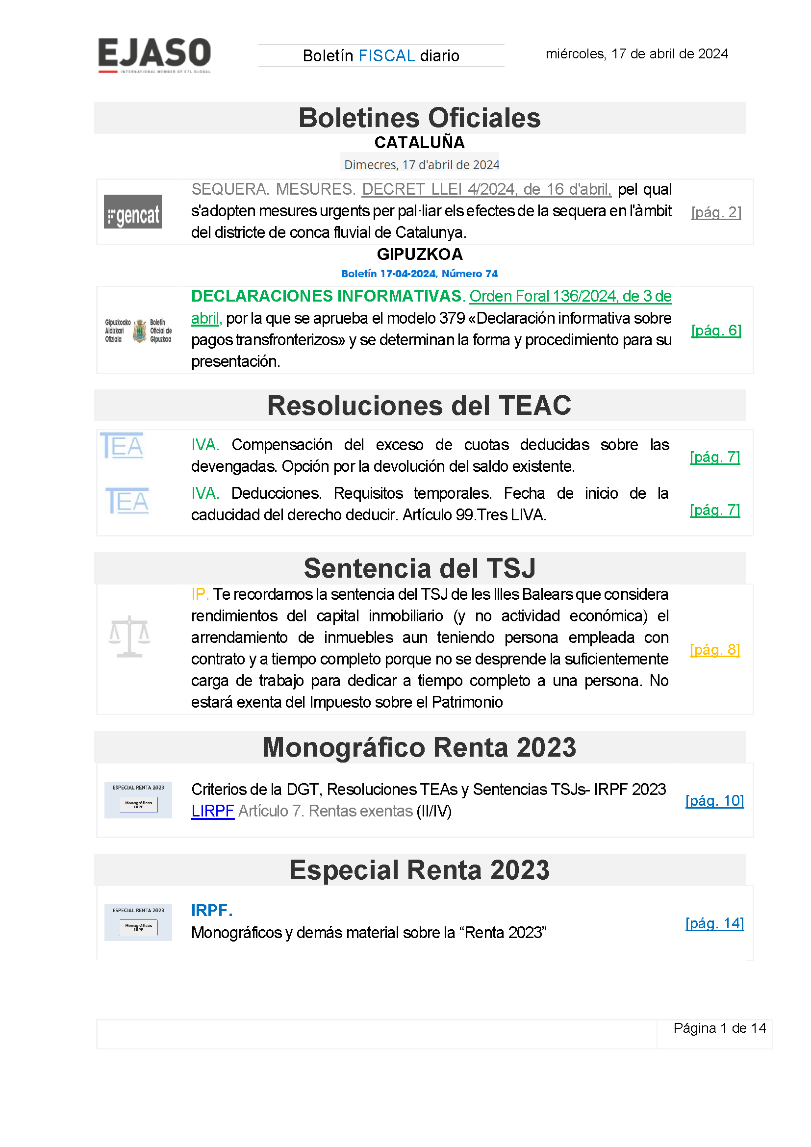 Boletín fiscal 17/04/2024