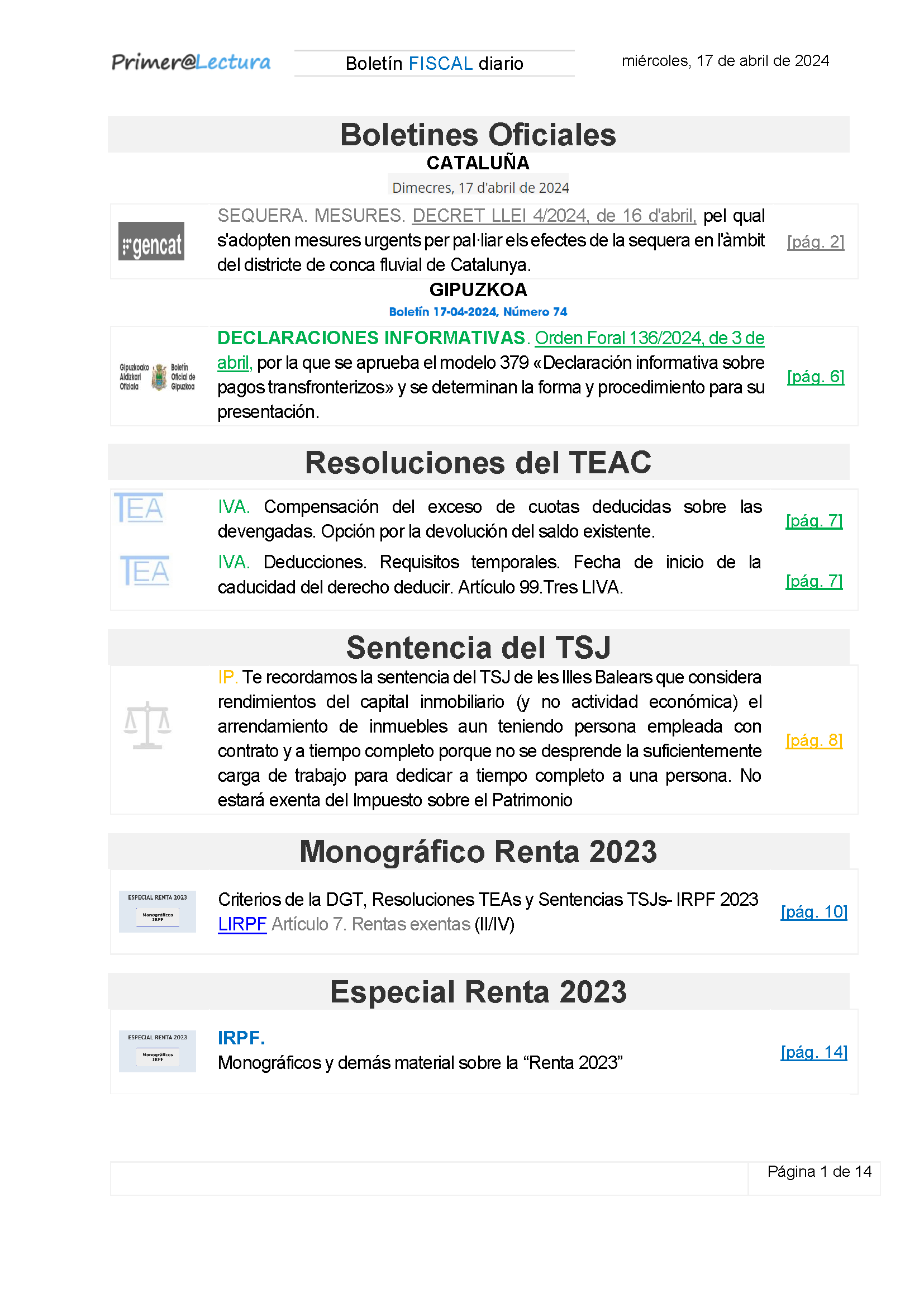 Boletín fiscal 17/04/2024