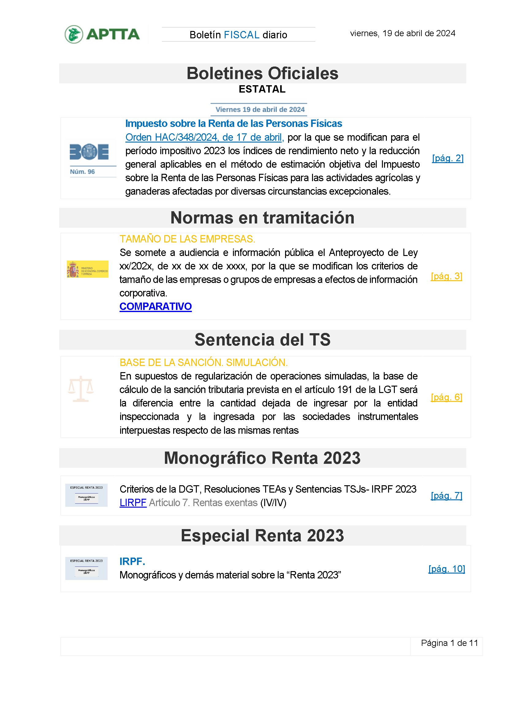 Boletín fiscal 19/04/2024