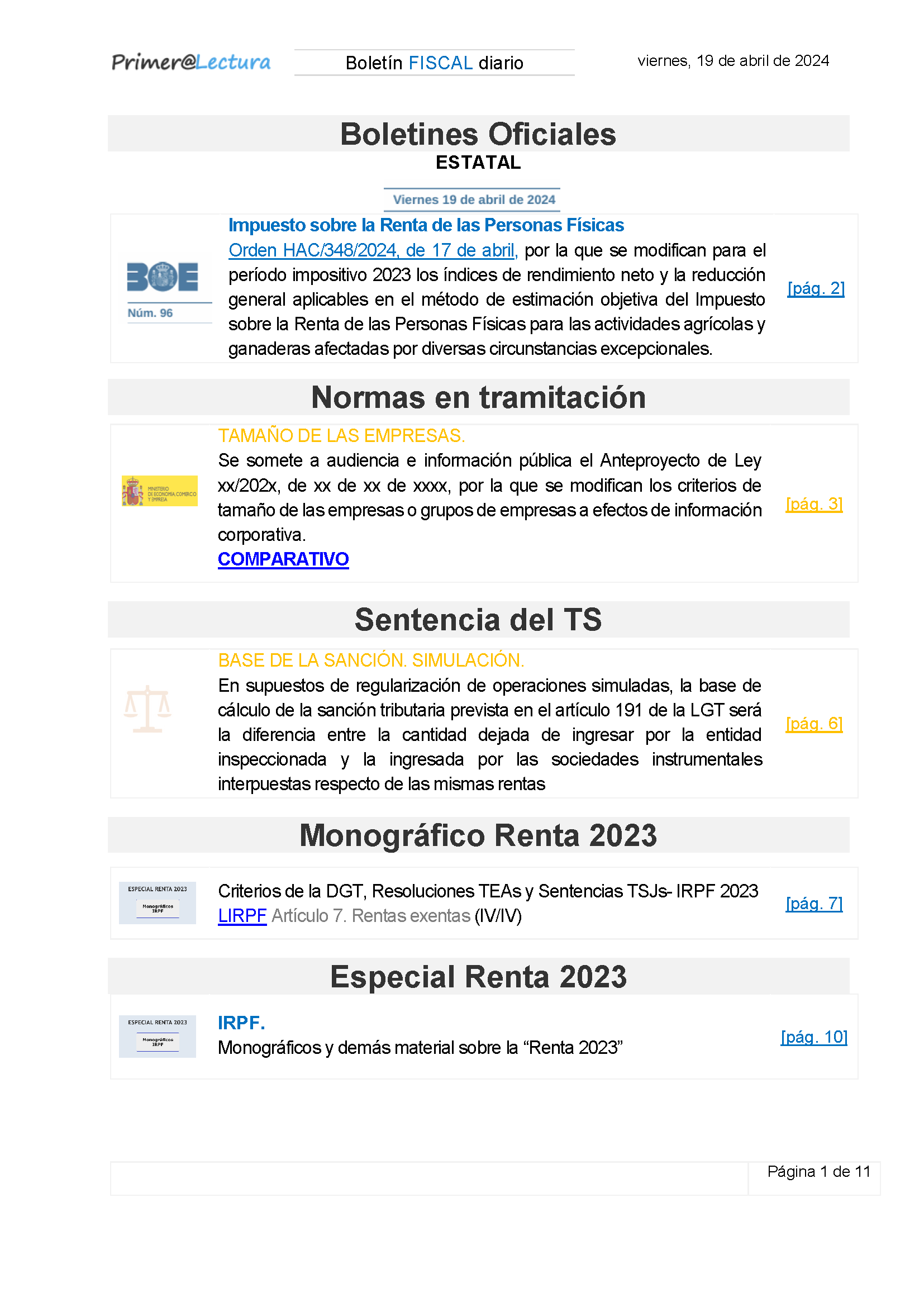 Boletín fiscal 19/04/2024