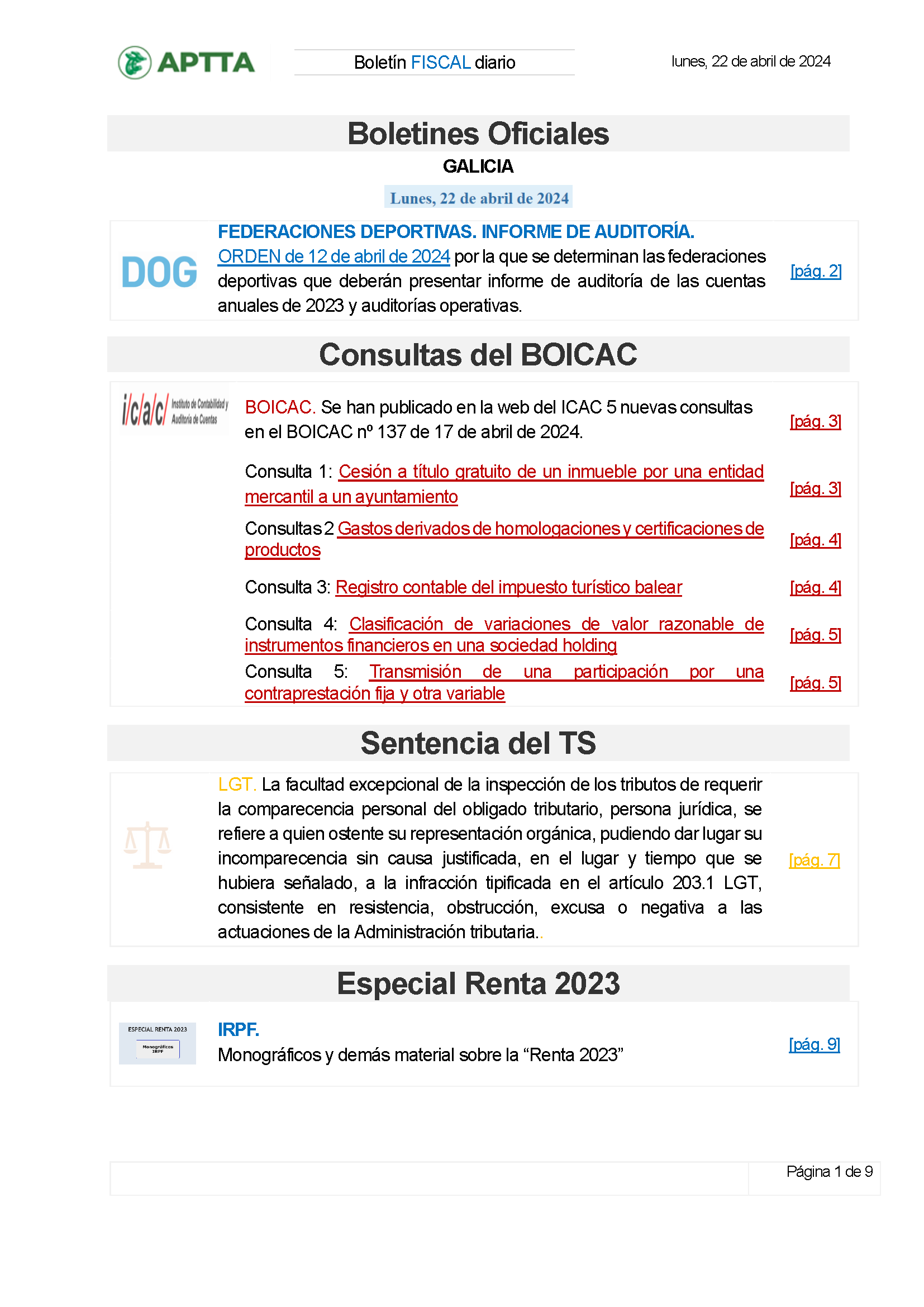 Boletín fiscal 22/04/2024