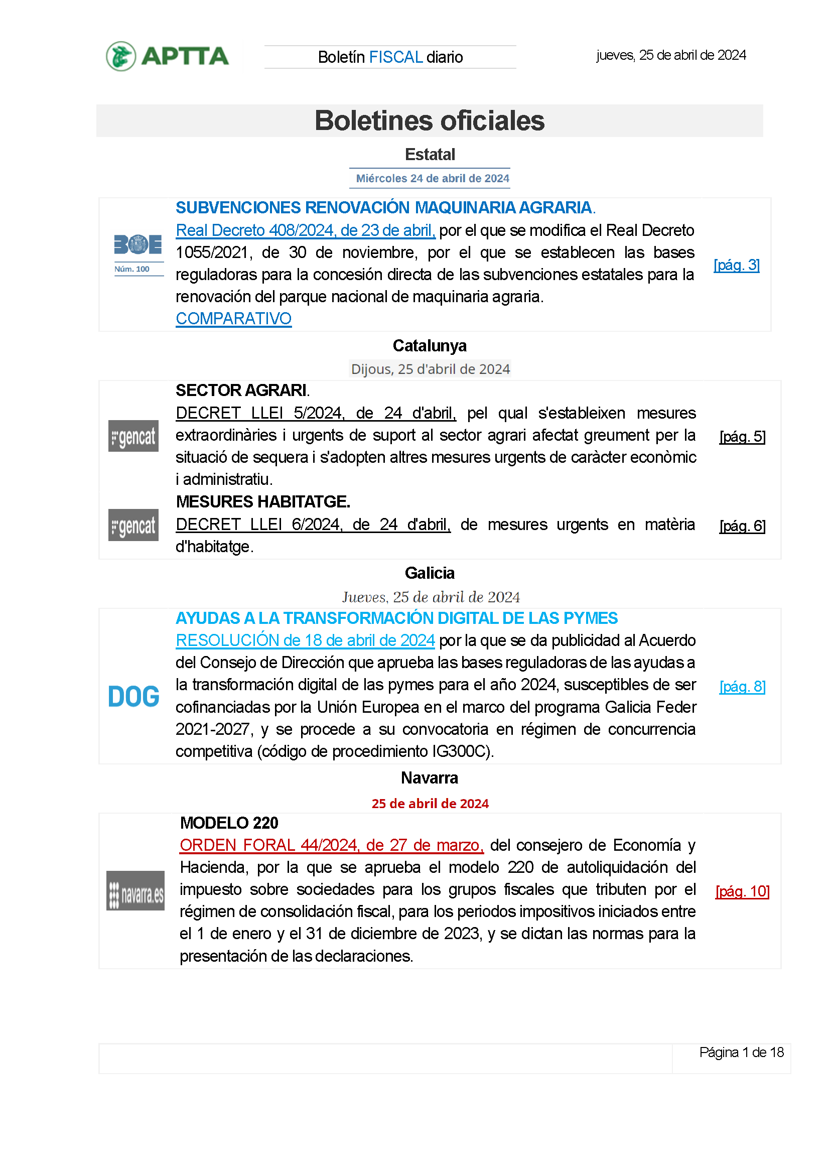 Boletín fiscal 25/04/2024