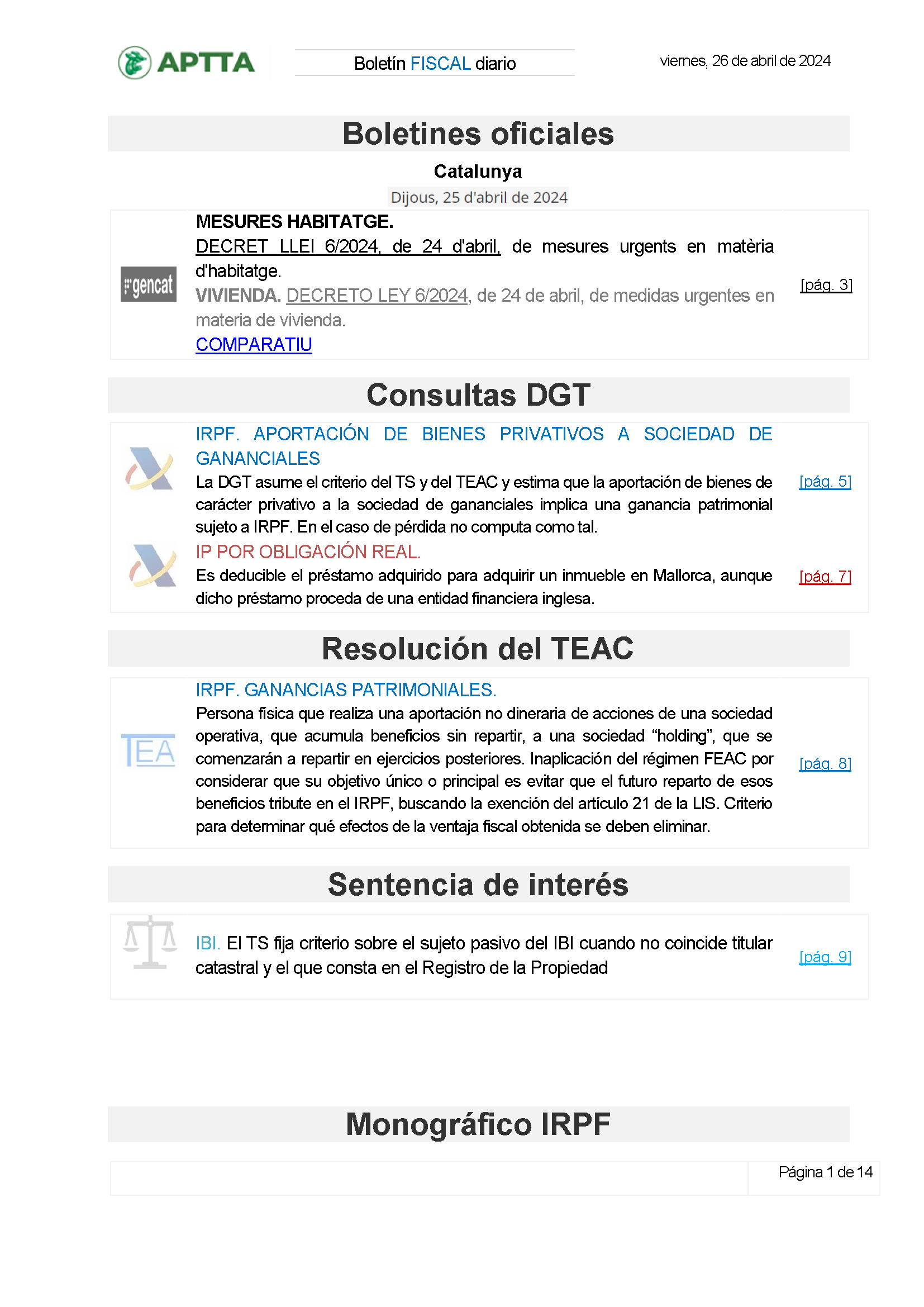 Boletín fiscal 26/04/2024