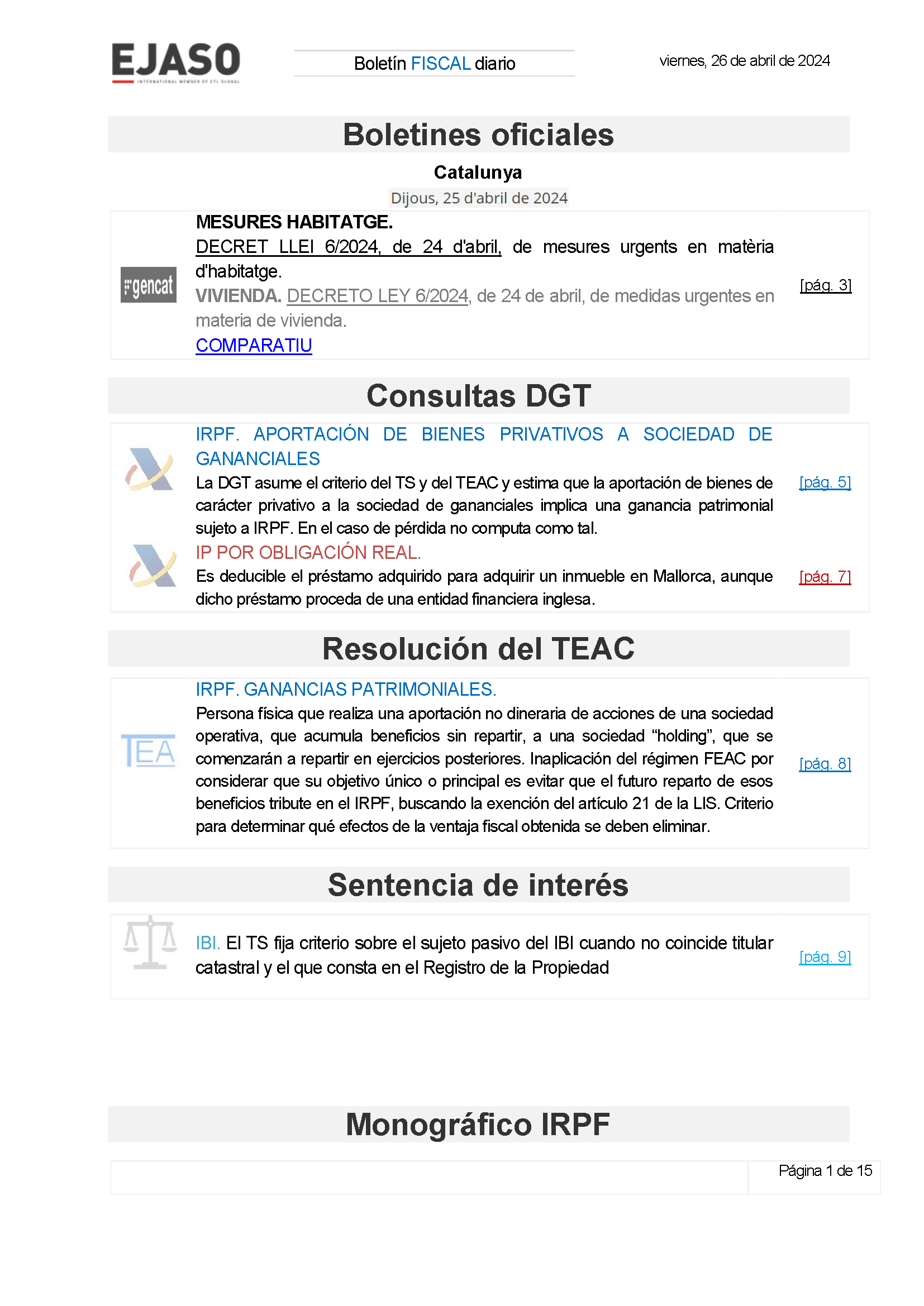 Boletín fiscal 26/04/2024