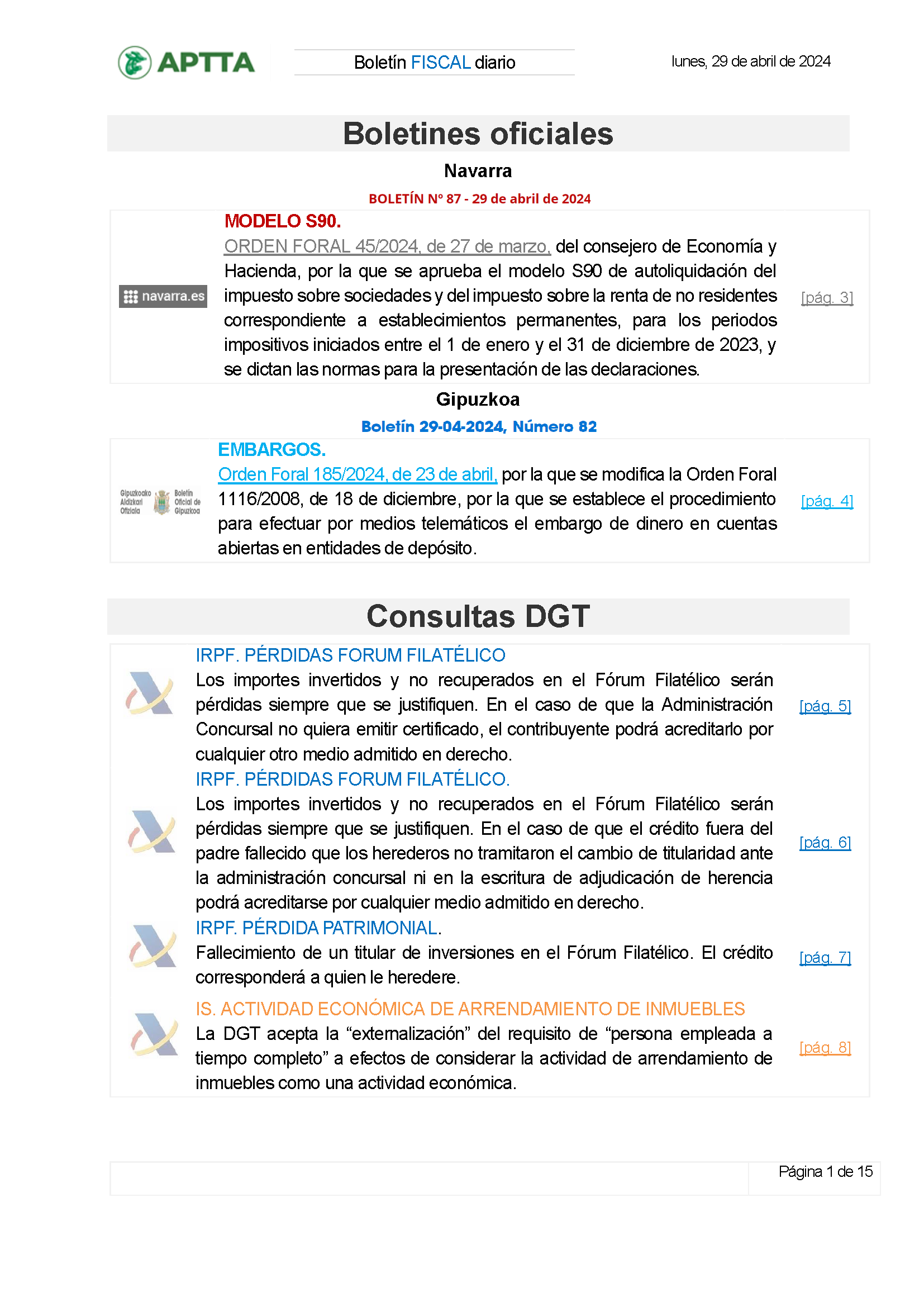 Boletín fiscal 29/04/2024