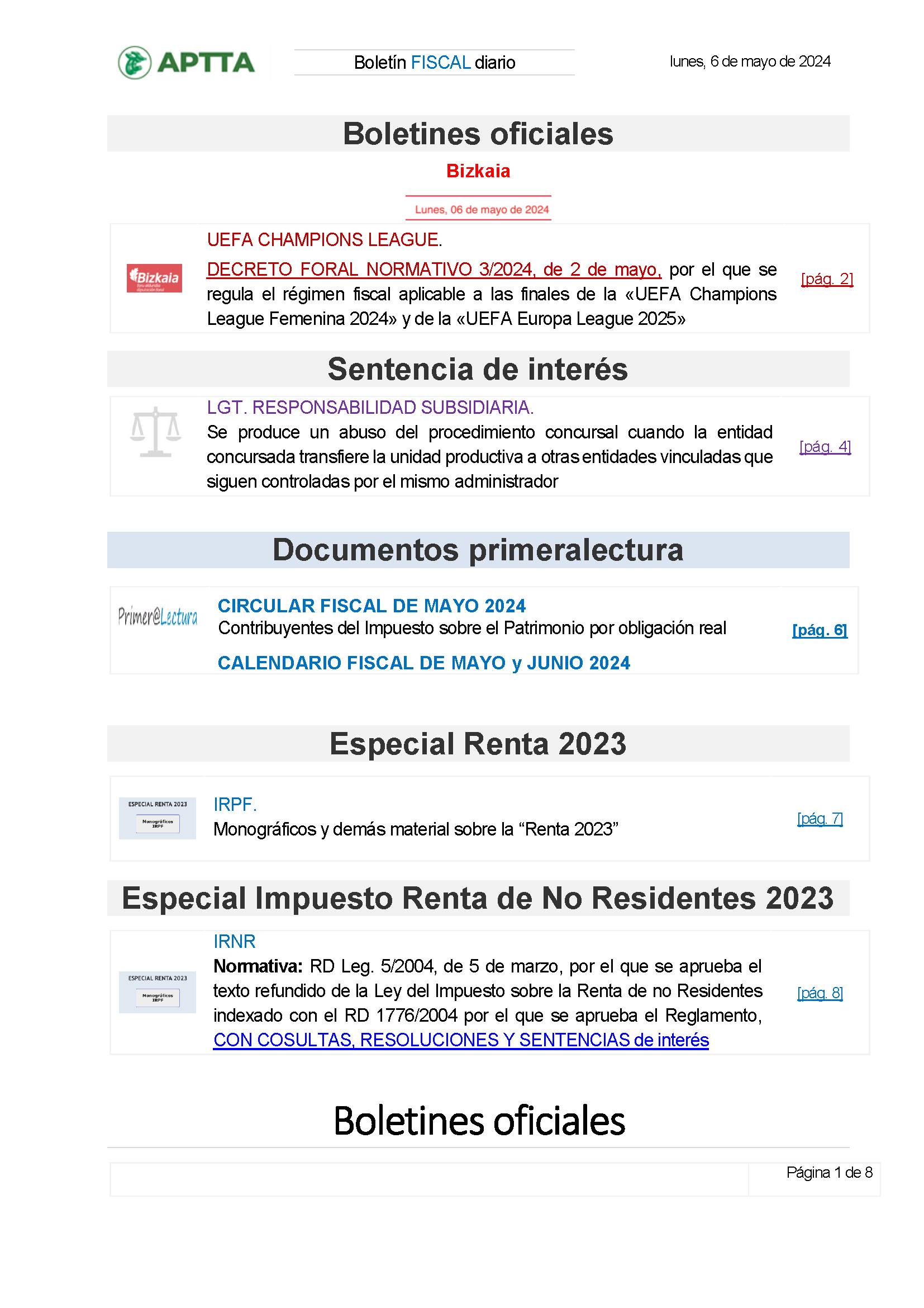 Boletín fiscal 06/05/2024