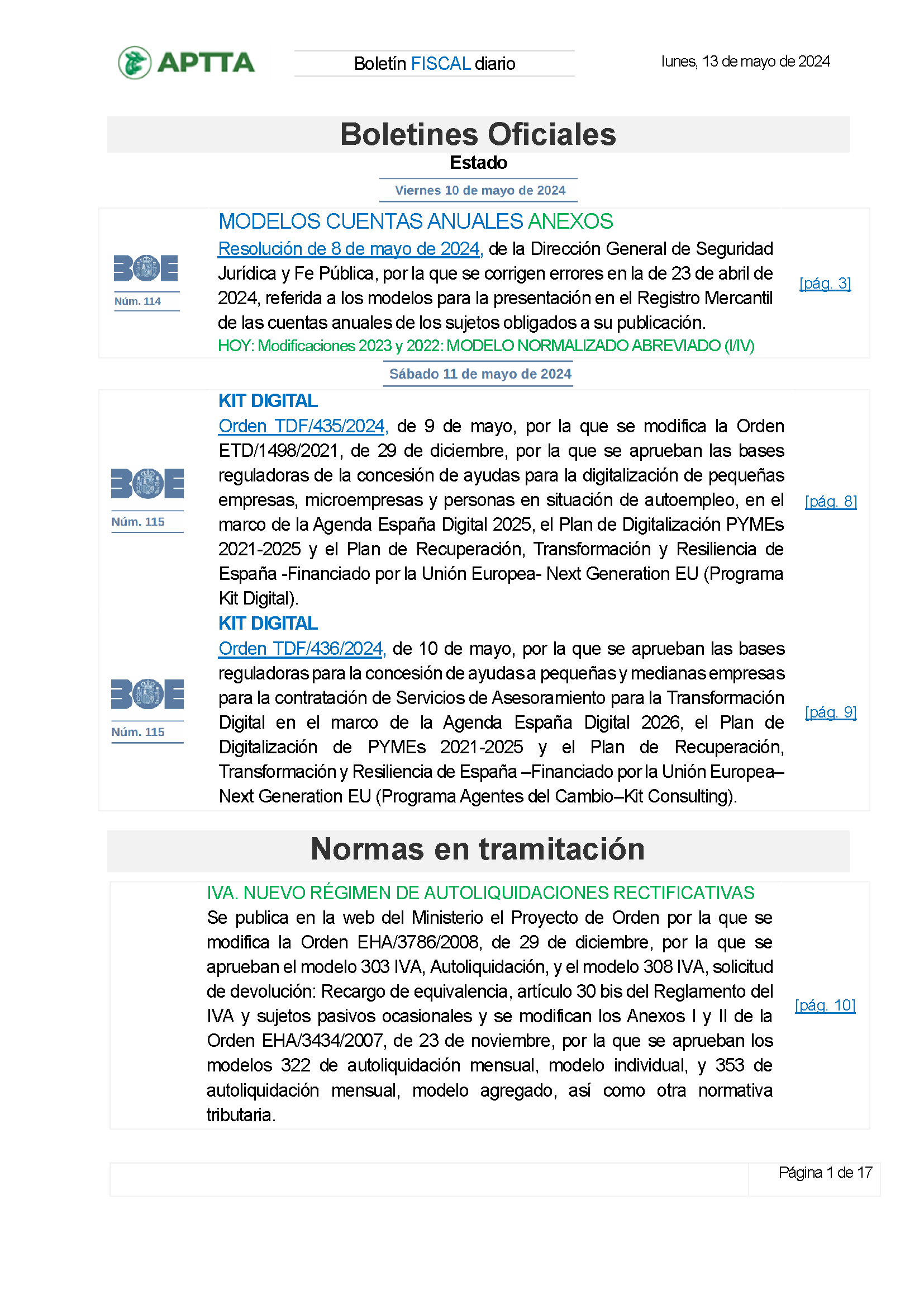 Boletín fiscal 13/05/2024