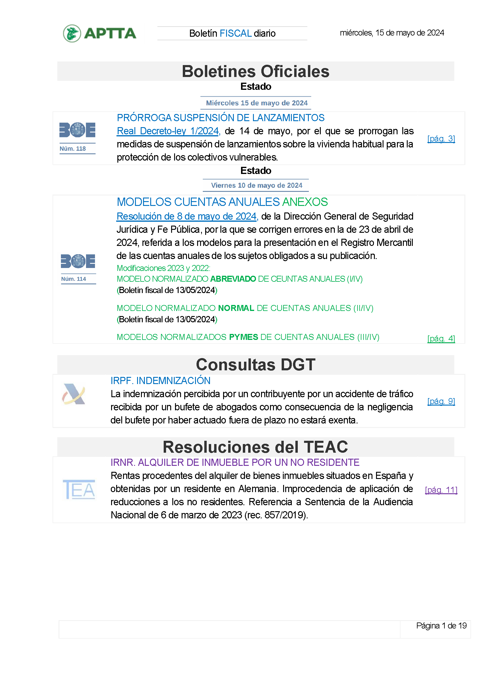Boletín fiscal 15/05/2024