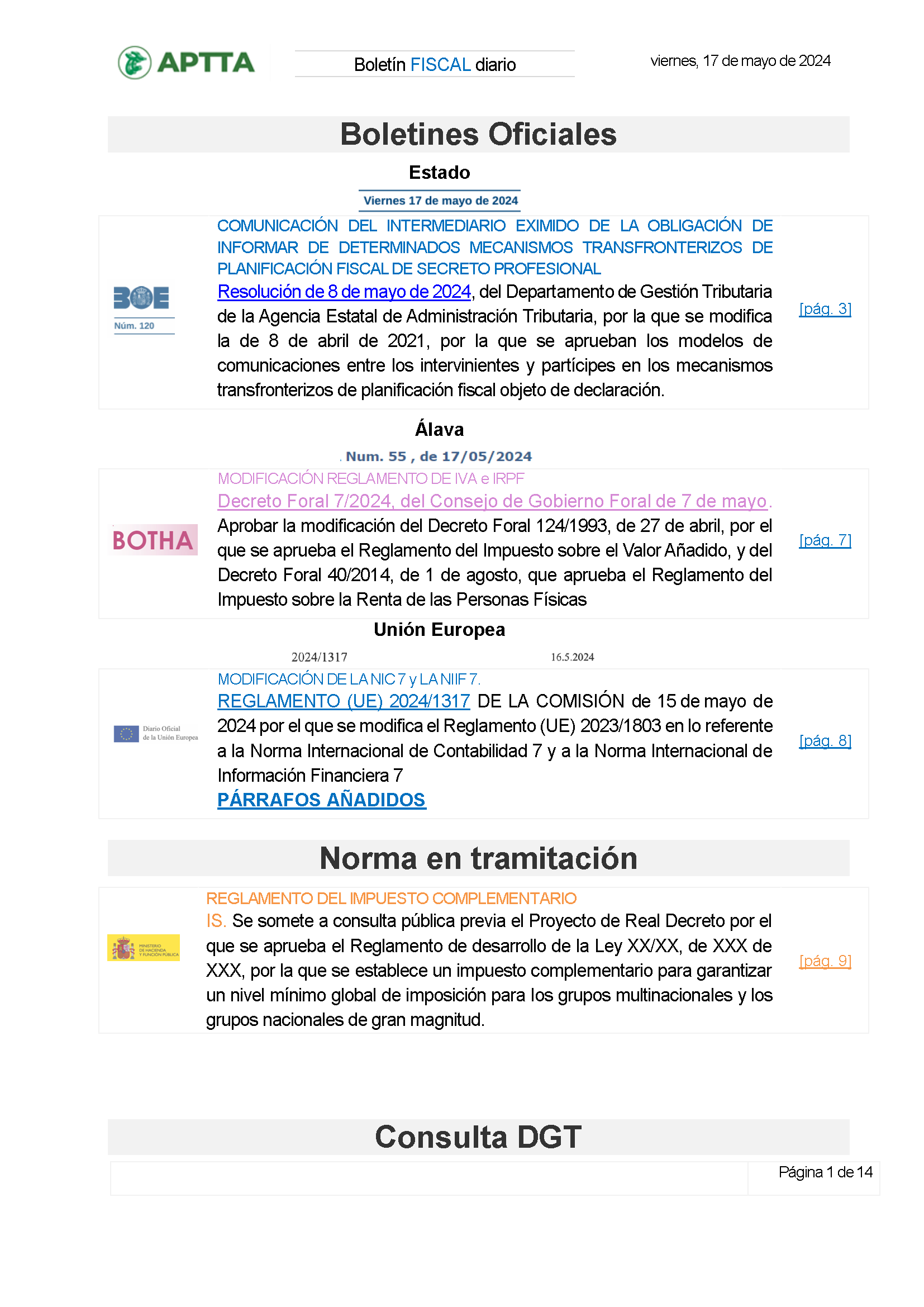 Boletín fiscal 17/05/2024