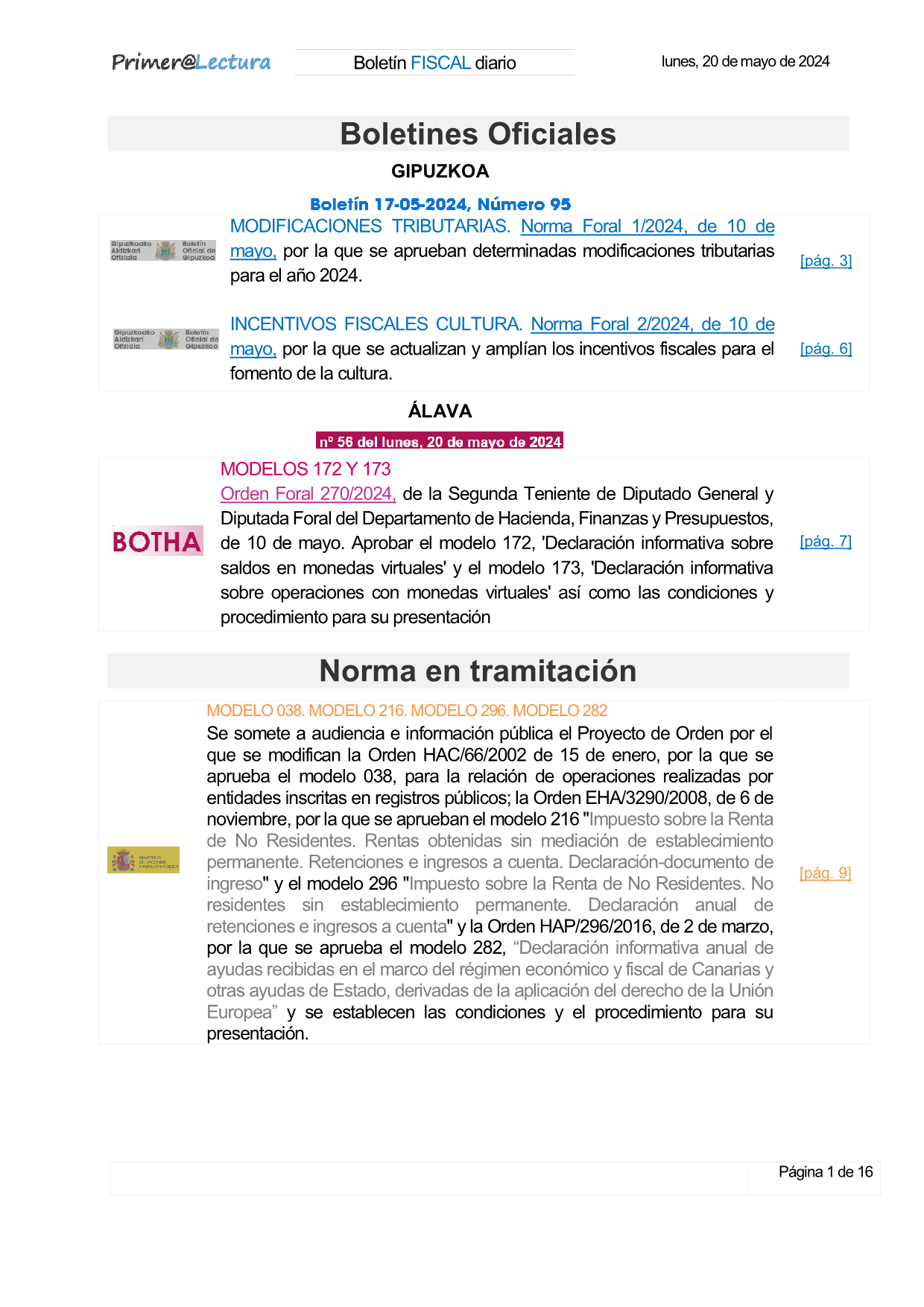 Boletín fiscal 20/05/2024