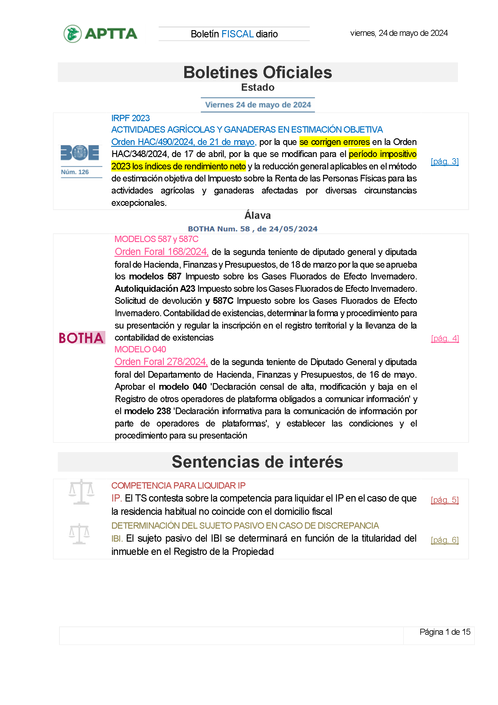 Boletín fiscal 24/05/2024