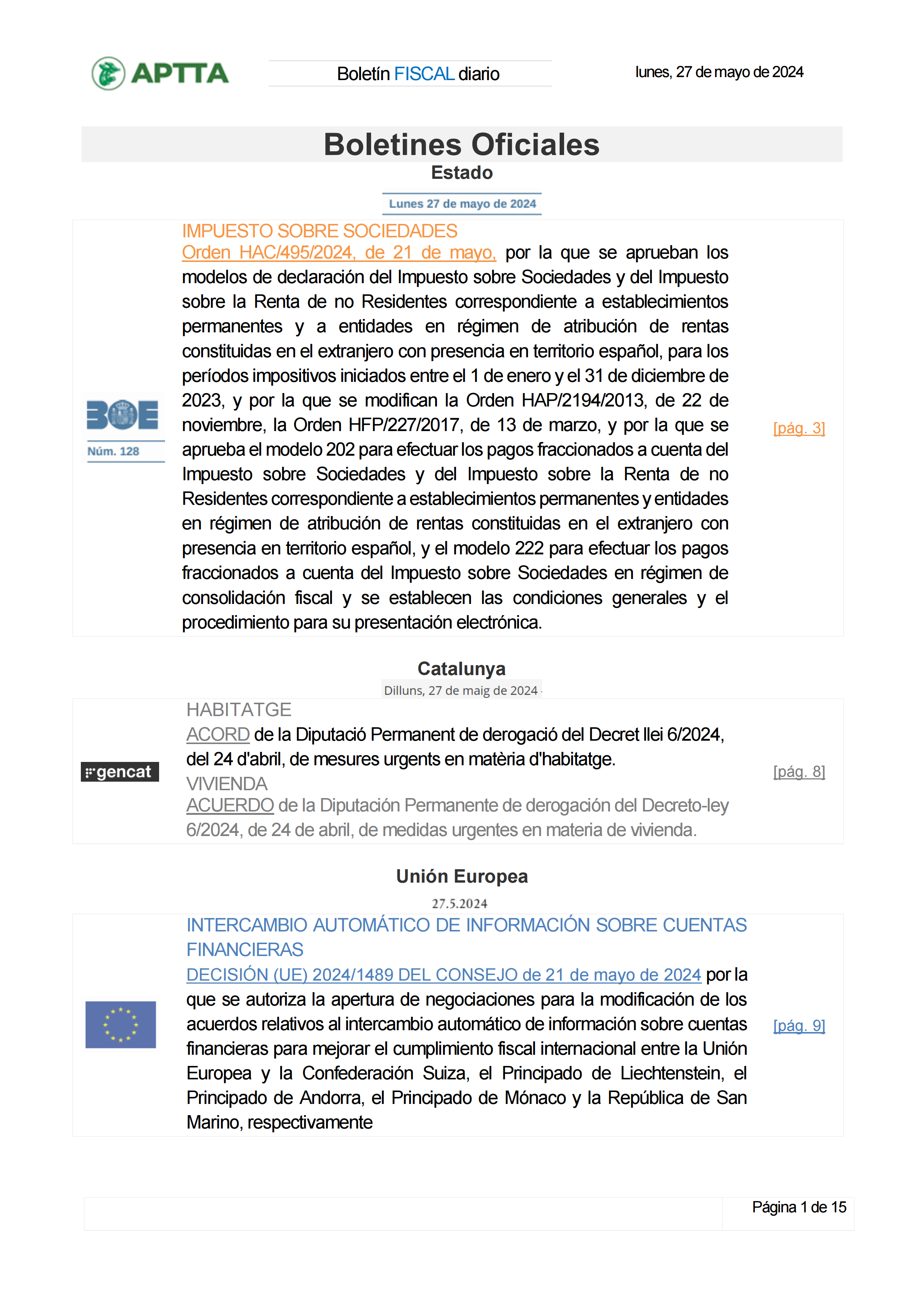 Boletín fiscal 27/05/2024