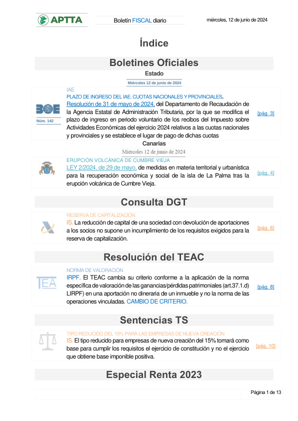Boletín fiscal 12/06/2024