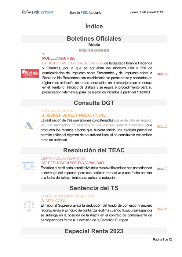 Boletín fiscal 13/06/2024