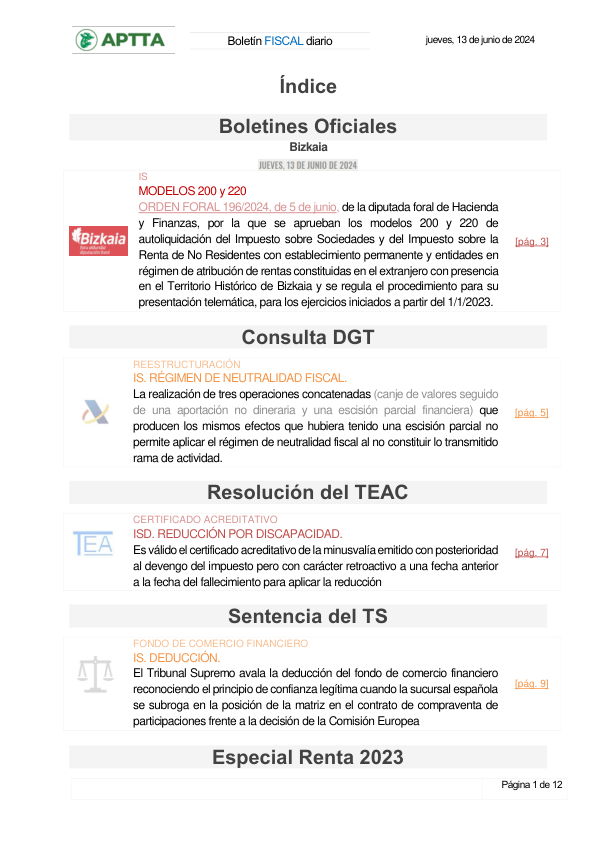 Boletín fiscal 13/06/2024