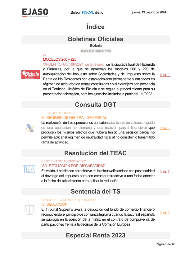 Boletín fiscal 13/06/2024