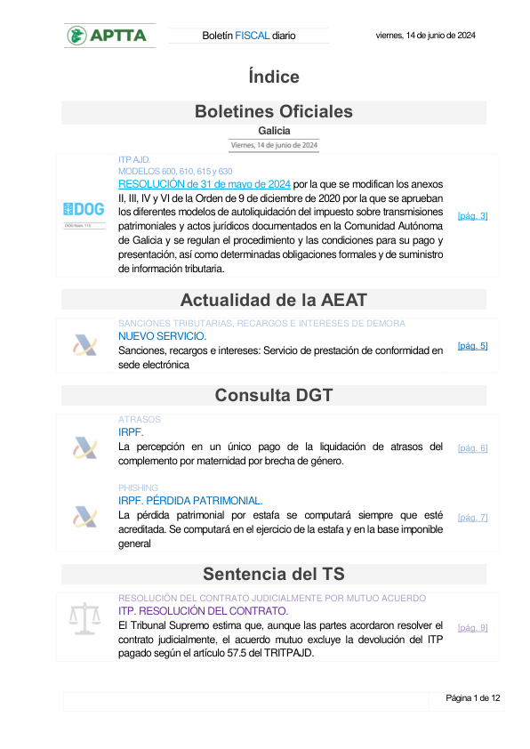 Boletín fiscal 14/06/2024