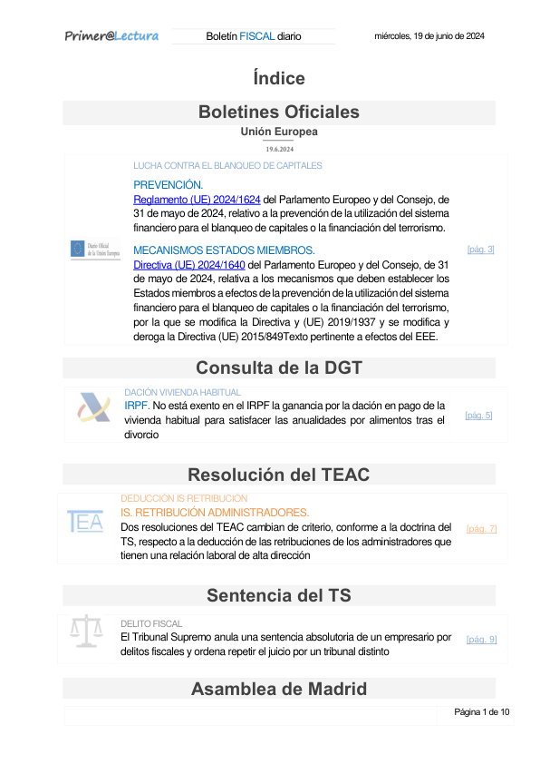 Boletín fiscal 19/06/2024