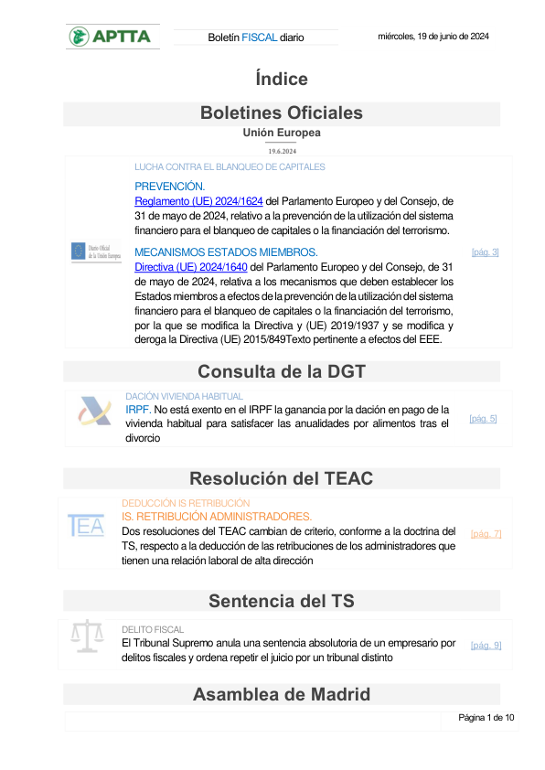 Boletín fiscal 19/06/2024