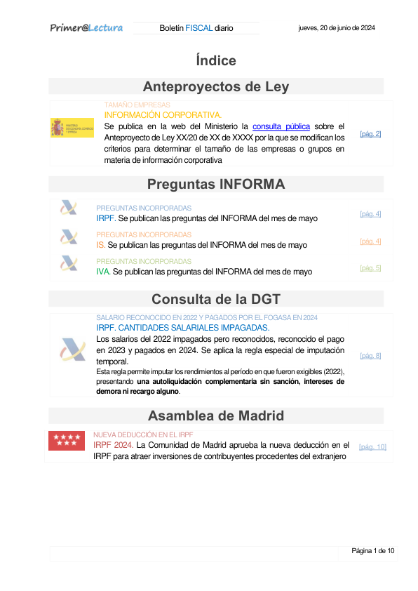 Boletín fiscal 20/06/2024