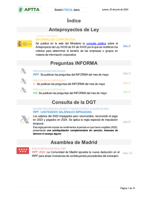 Boletín fiscal 20/06/2024