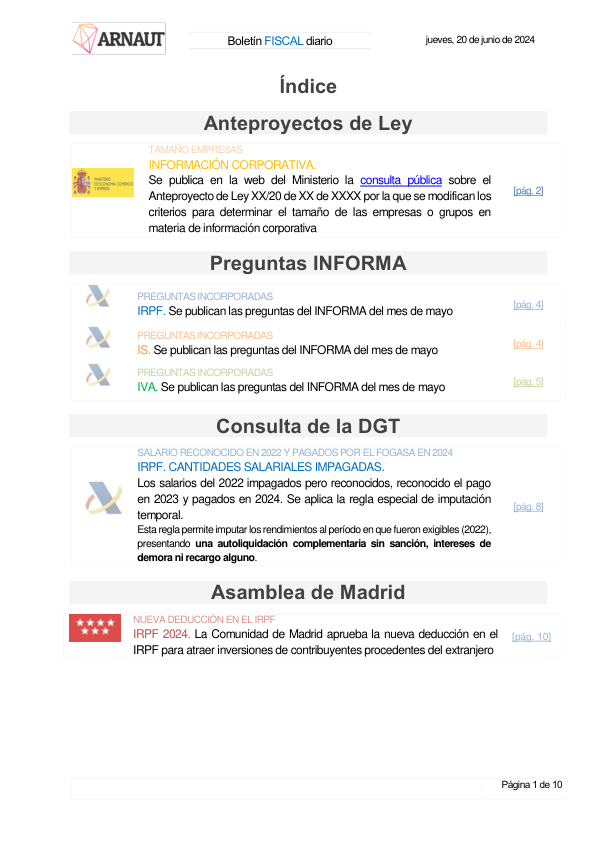 Boletín fiscal 20/06/2024