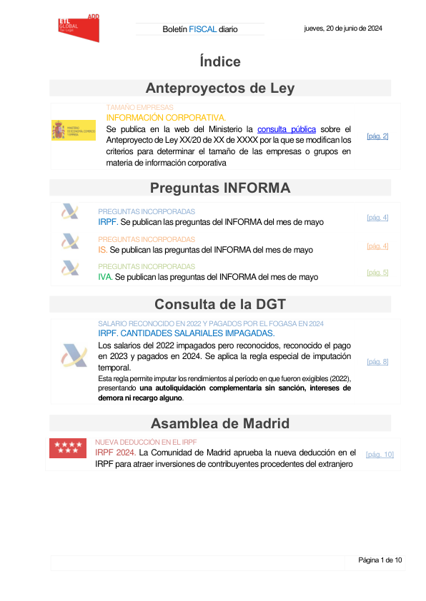 Boletín fiscal 20/06/2024