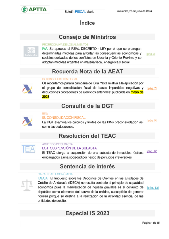 Boletín fiscal 26/06/2024
