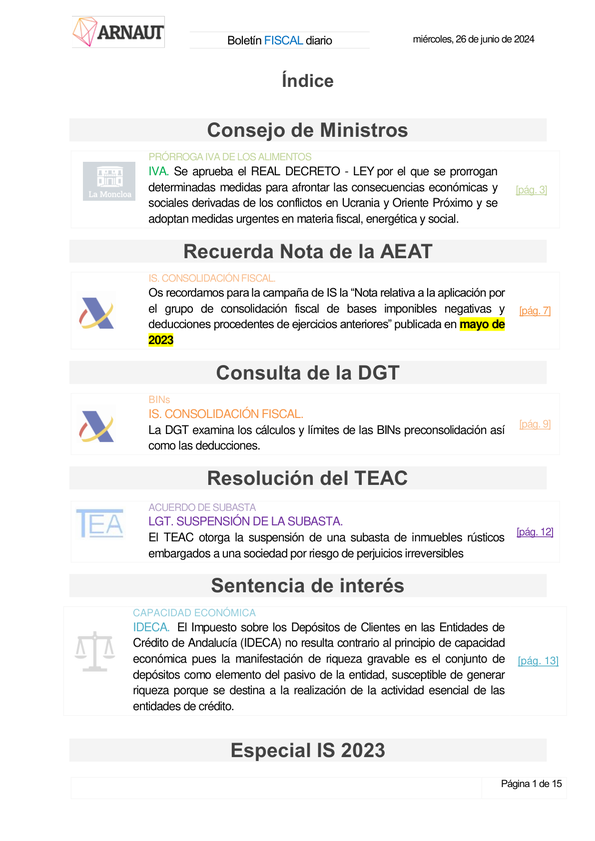 Boletín fiscal 26/06/2024