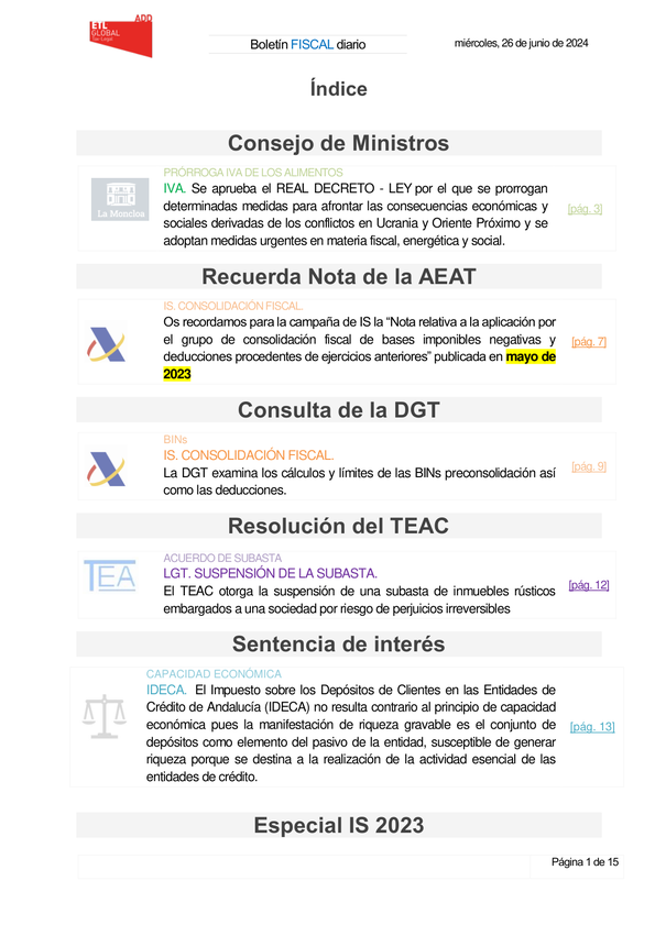 Boletín fiscal 26/06/2024